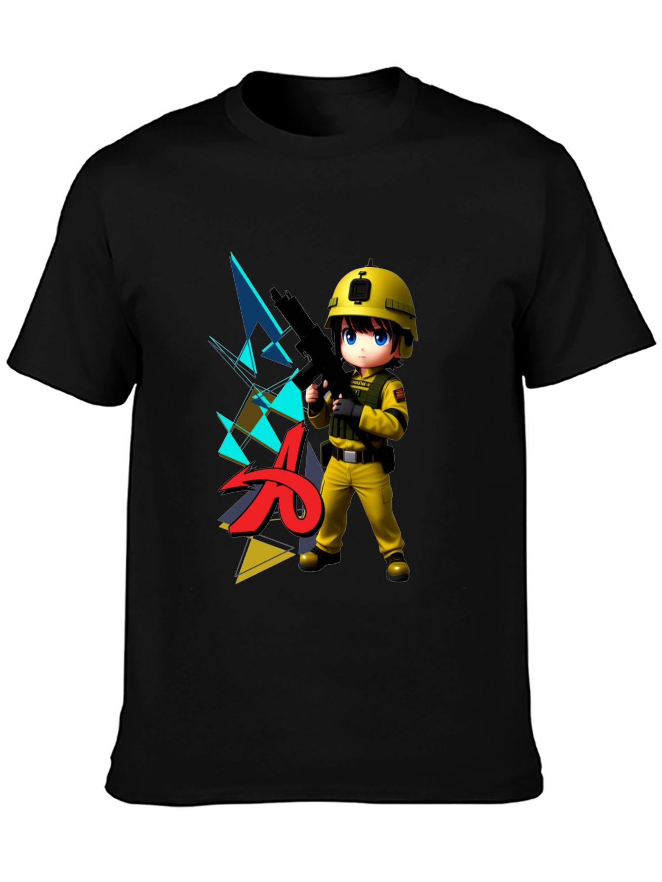 Anime Soldier Graphic Black T-Shirt