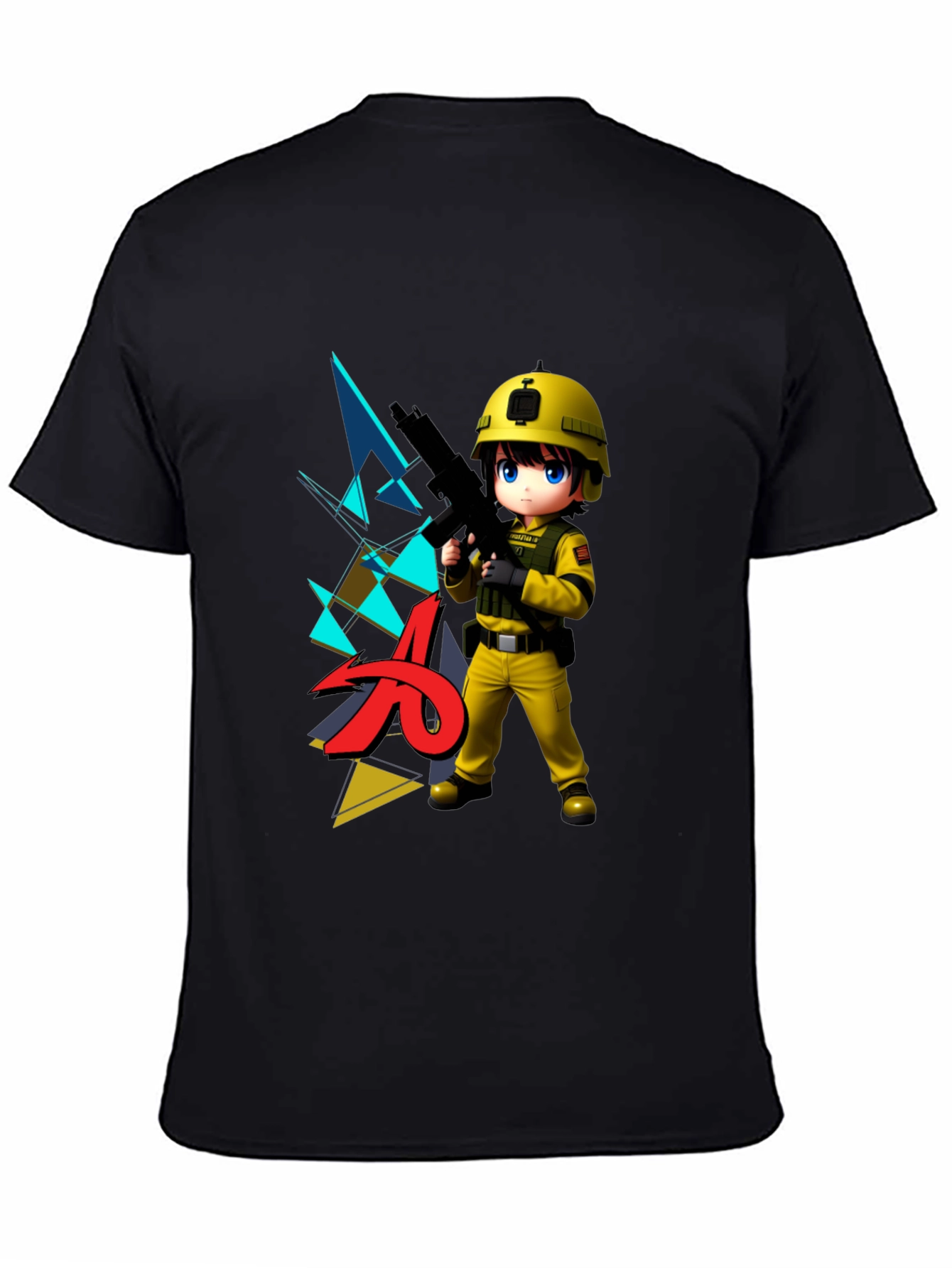 Anime Soldier Graphic Black T-Shirt