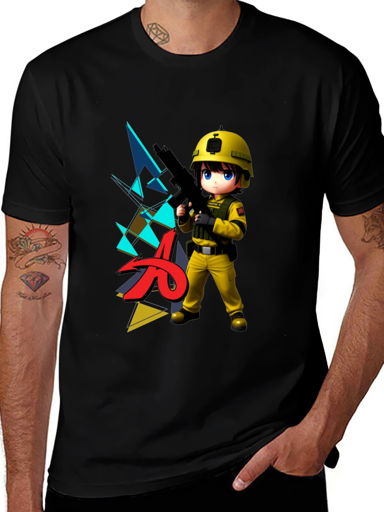 Anime Soldier Graphic Black T-Shirt
