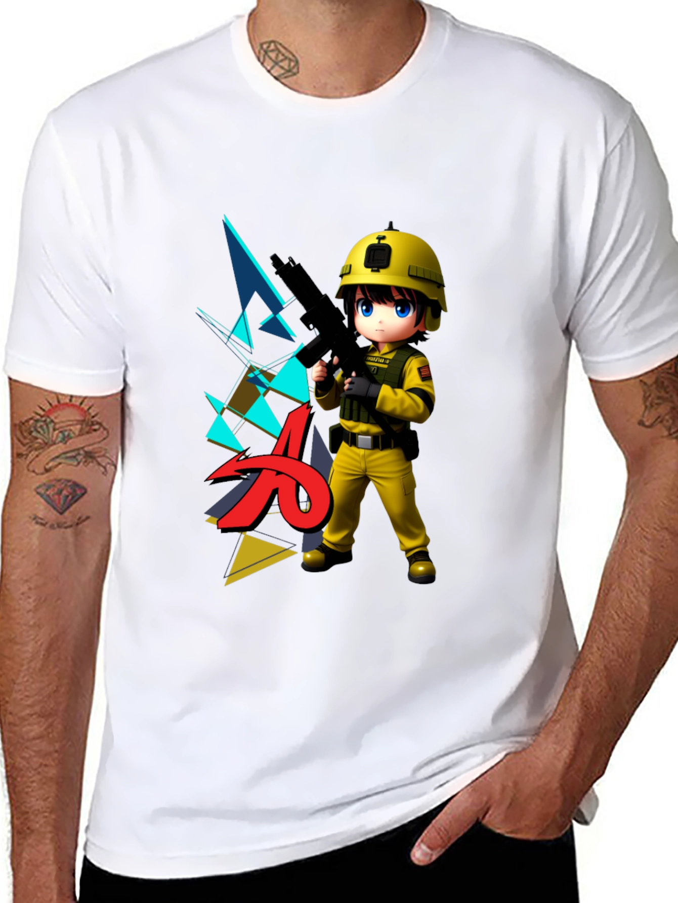 Anime Soldier Graphic Black T-Shirt
