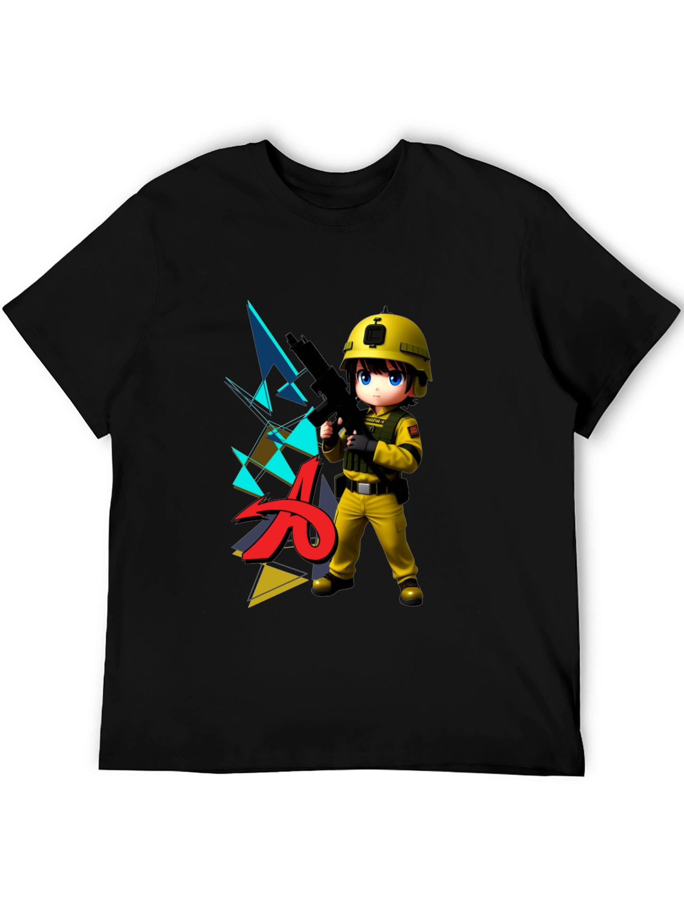 Anime Soldier Graphic Black T-Shirt