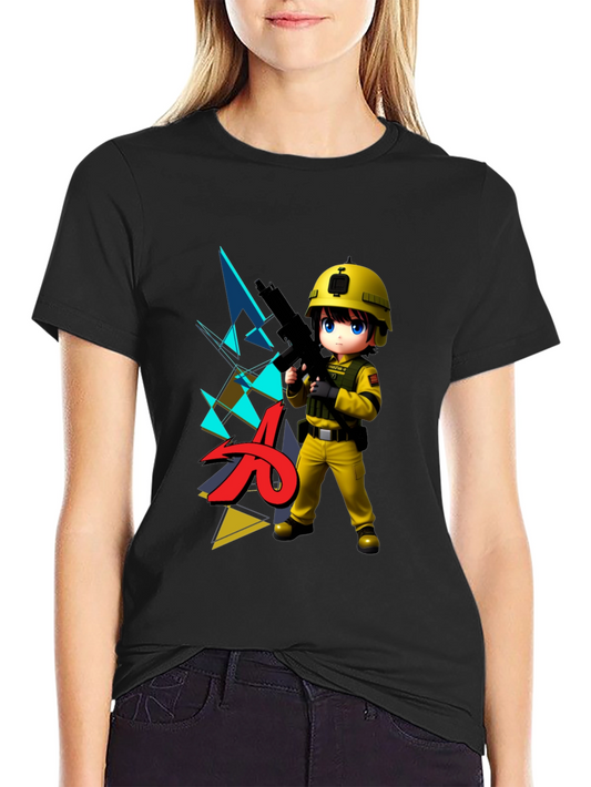 Anime Soldier Graphic Black T-Shirt