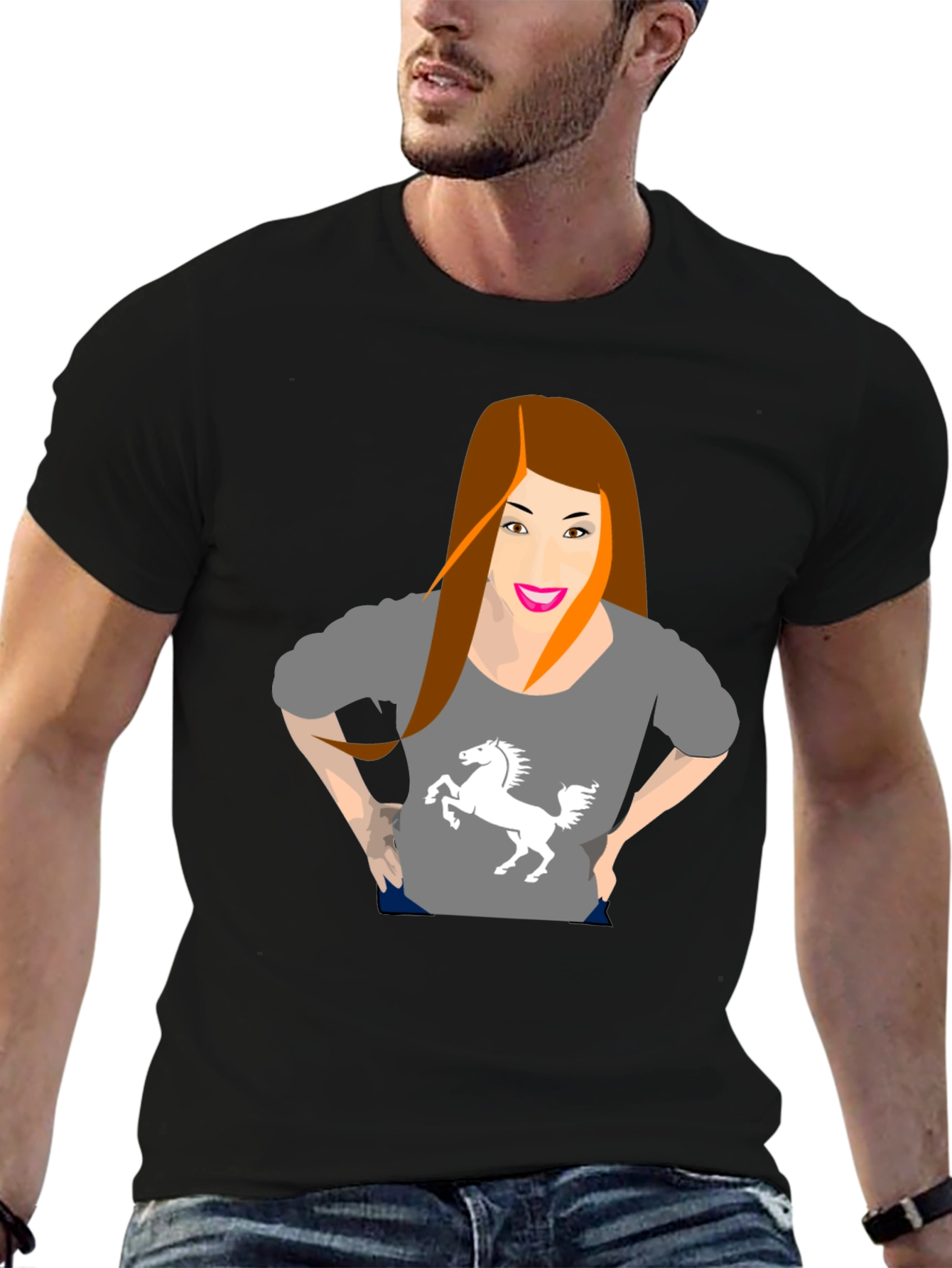 Black T-Shirt with Gray Graphic Tee Print