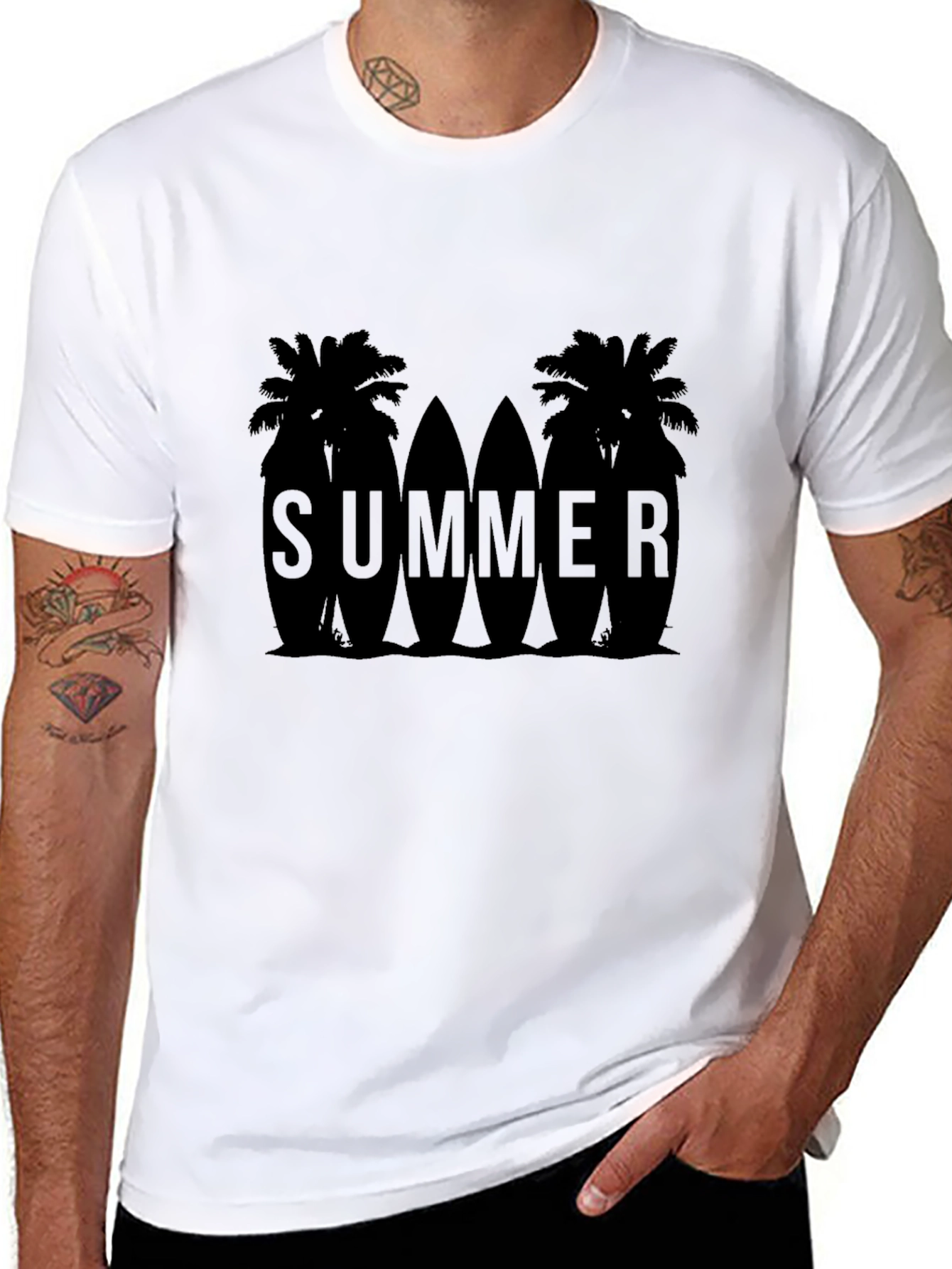 Summer Palms Surfboard Graphic T-Shirt
