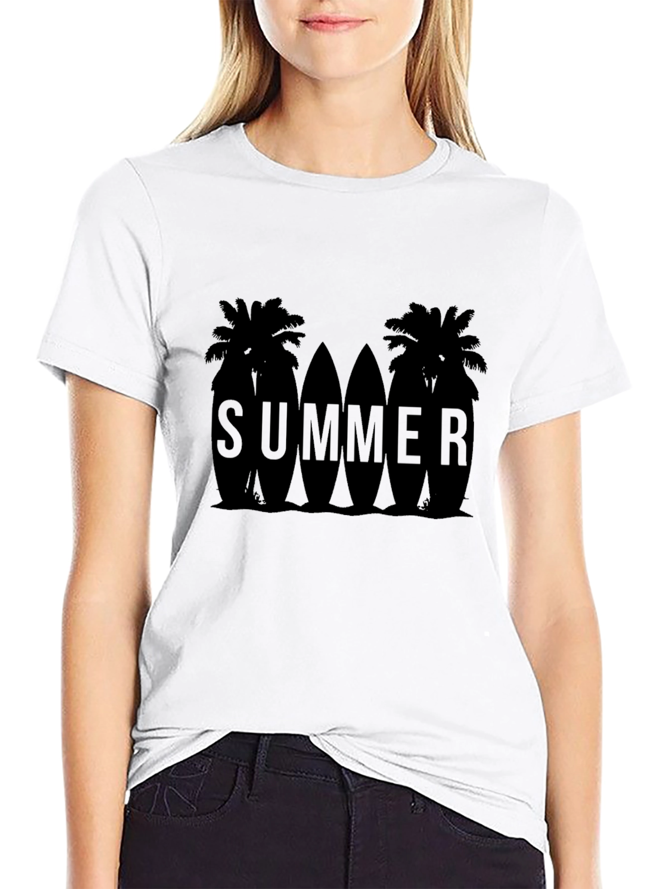 Summer Palms Surfboard Graphic T-Shirt