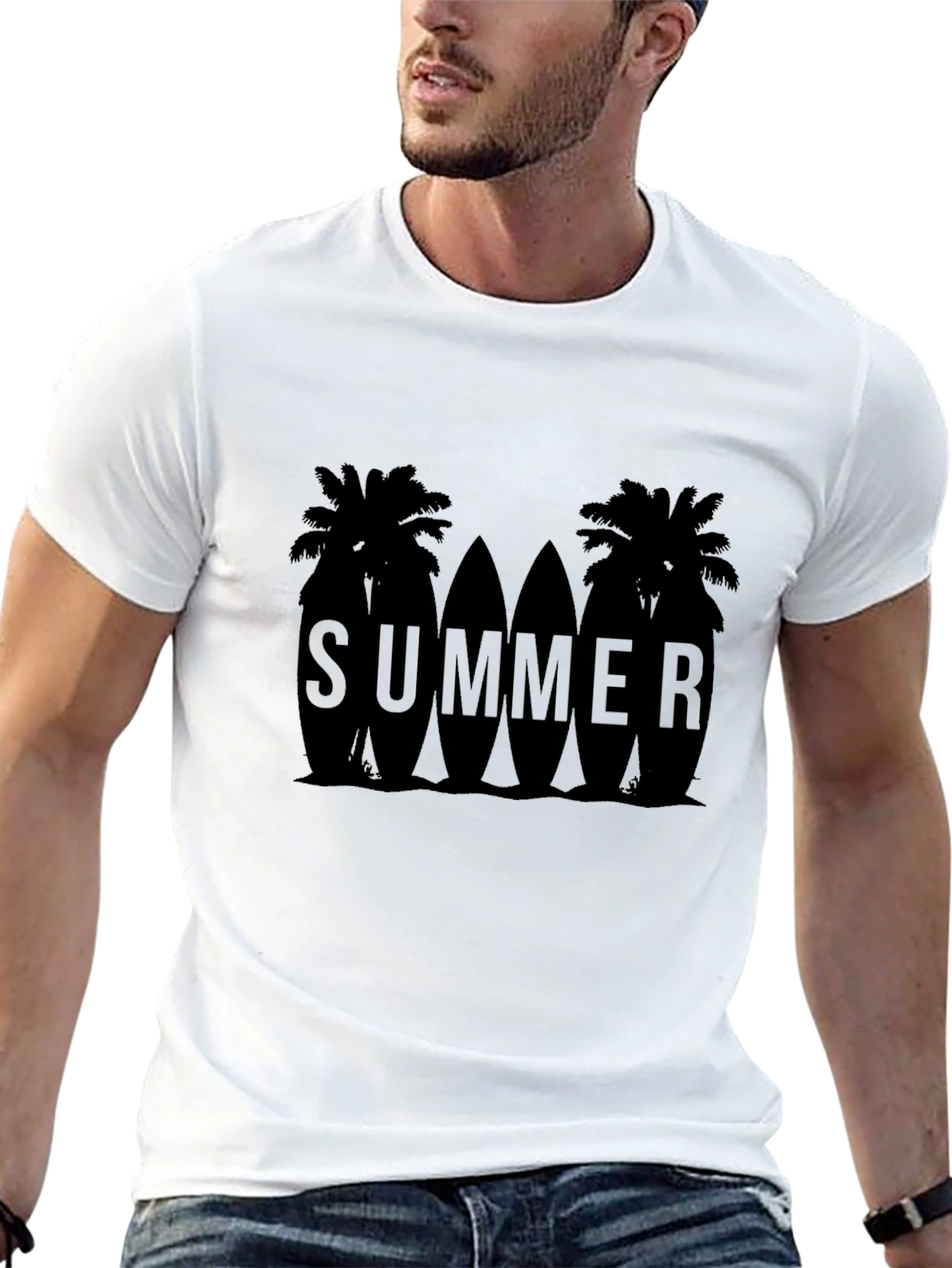 Summer Palms Surfboard Graphic T-Shirt