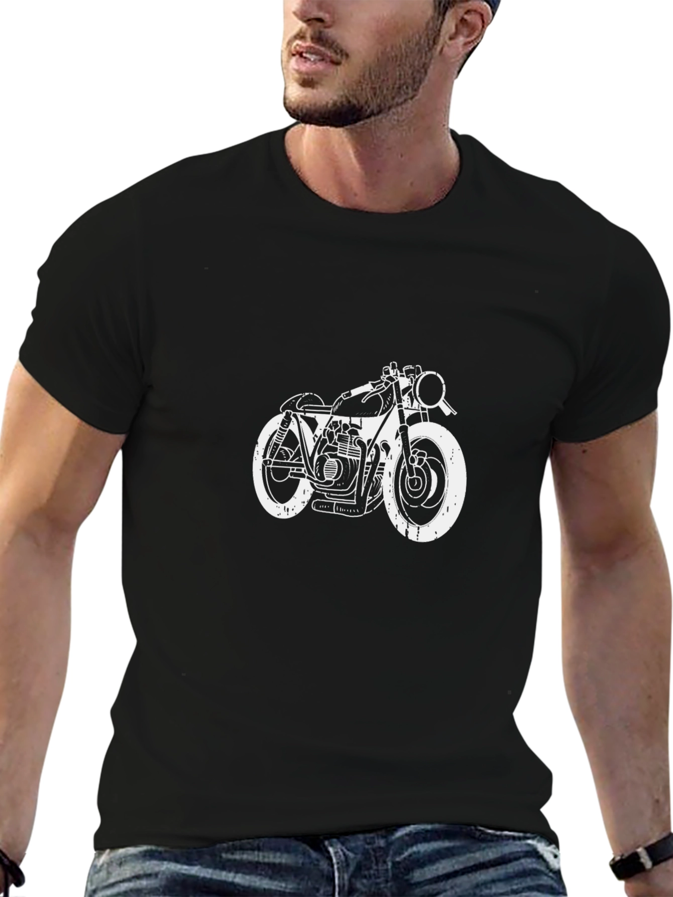 Mens Black T-Shirt with Motorcycle Graphic