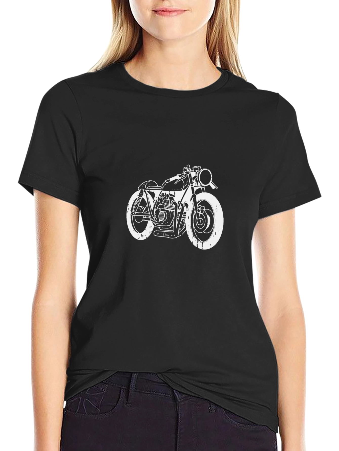 Mens Black T-Shirt with Motorcycle Graphic