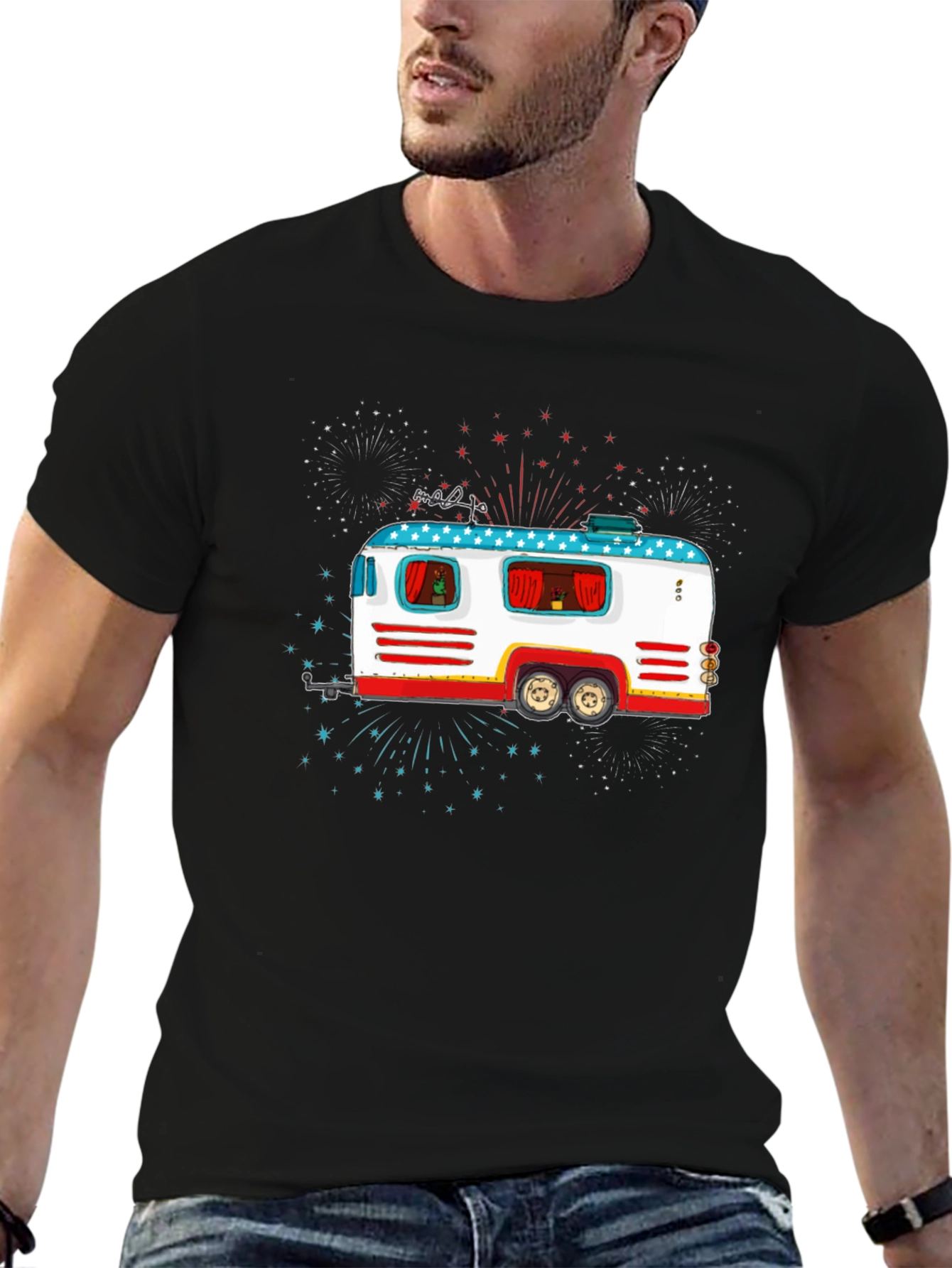 Patriotic Camper Graphic Tee - 4th of July Style