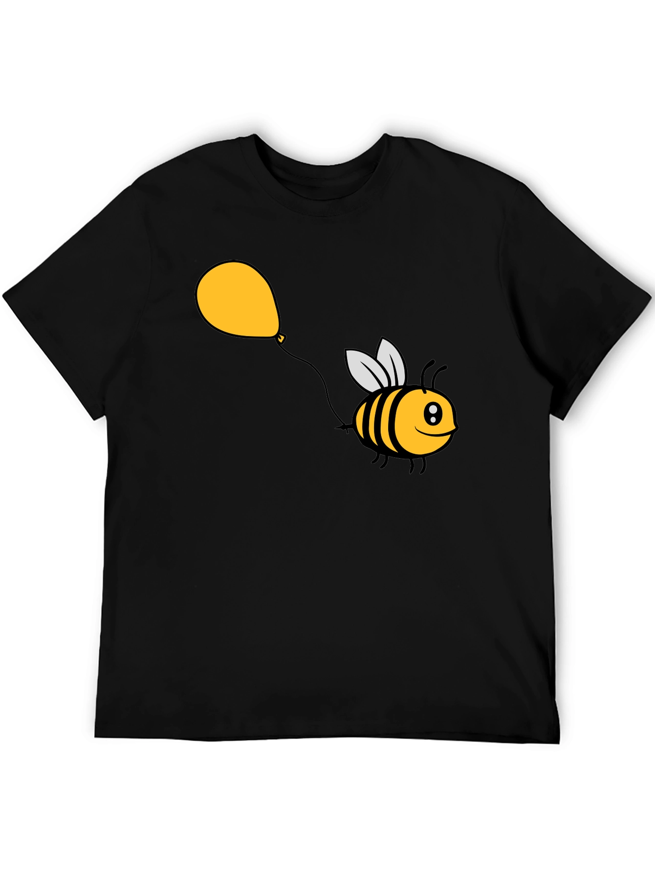 Cartoon Bee Balloon Black T-Shirt