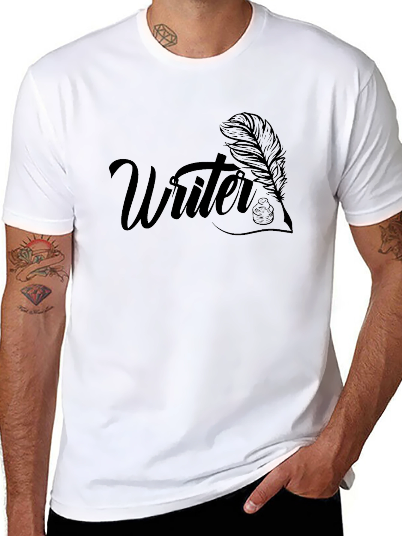 Writer T-Shirt: Classic Black Feather Quill Design