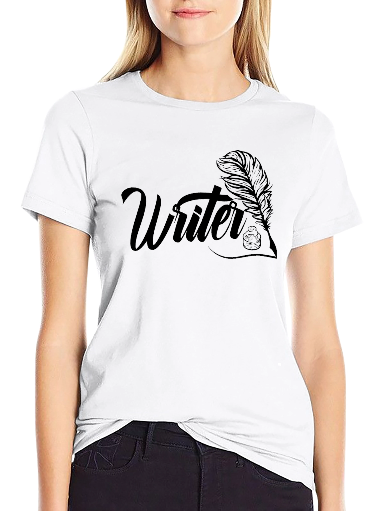 Writer T-Shirt: Classic Black Feather Quill Design