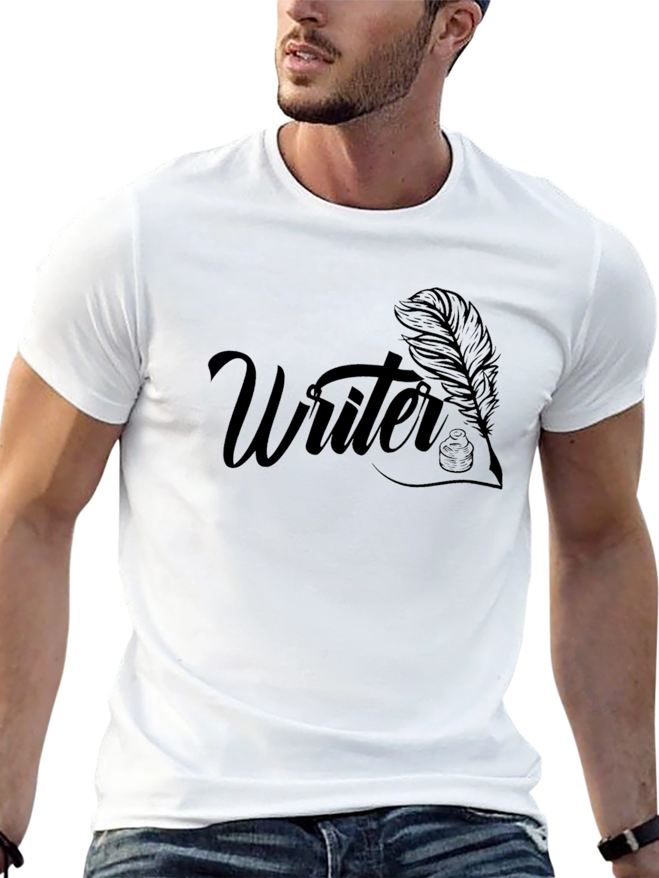 Writer T-Shirt: Classic Black Feather Quill Design