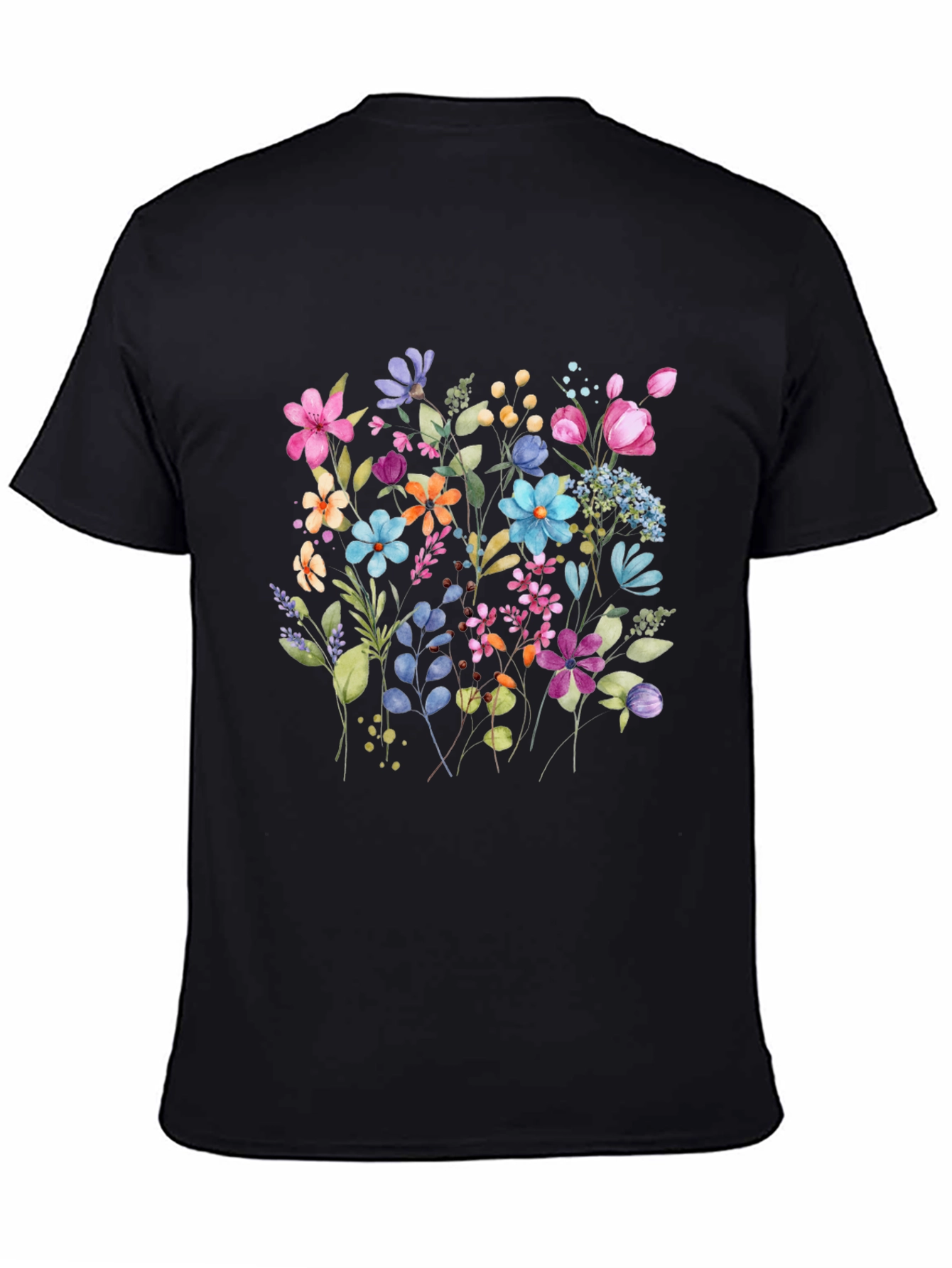 Floral Print Mens Black Tee