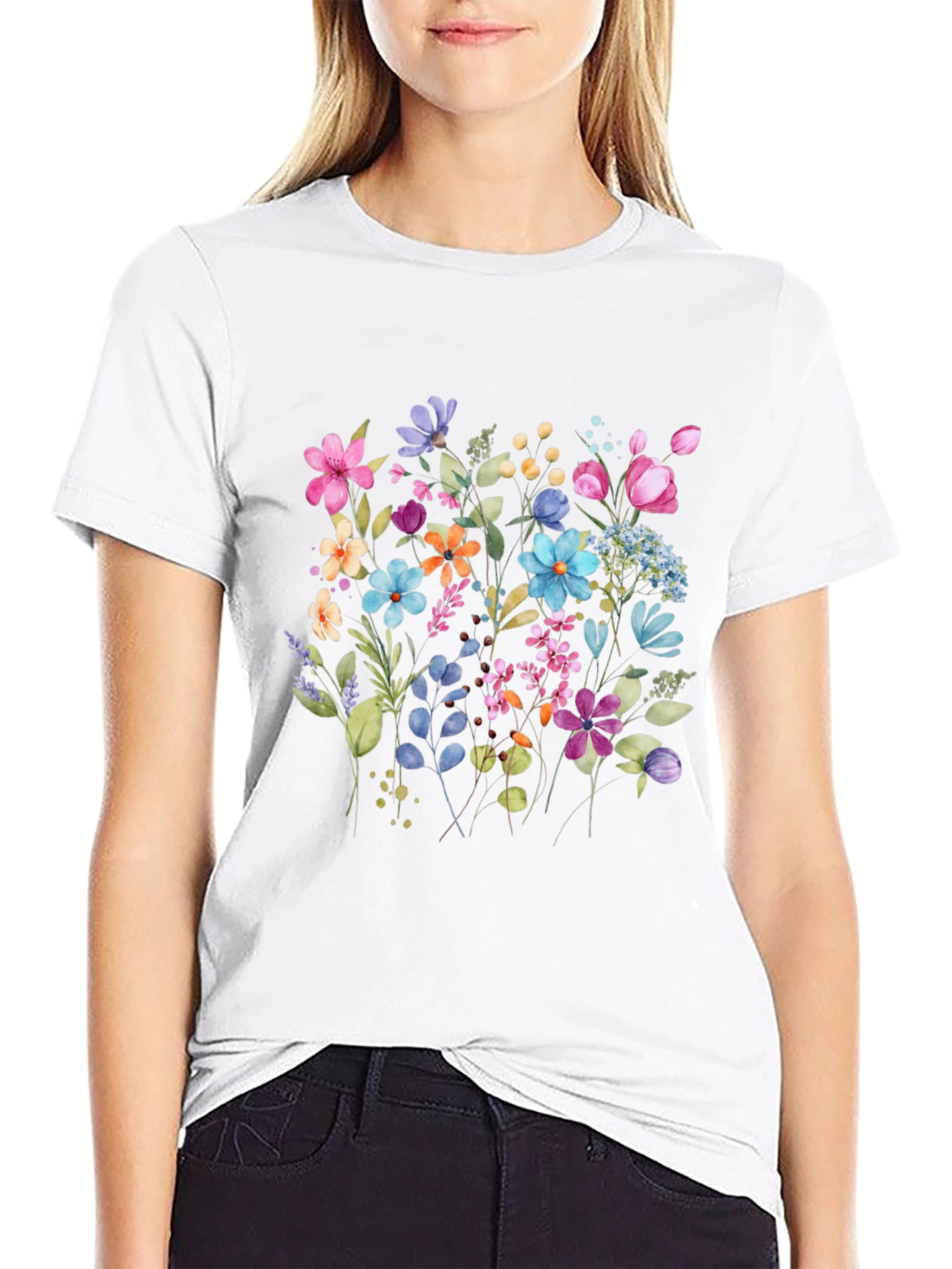 Floral Print Mens Black Tee