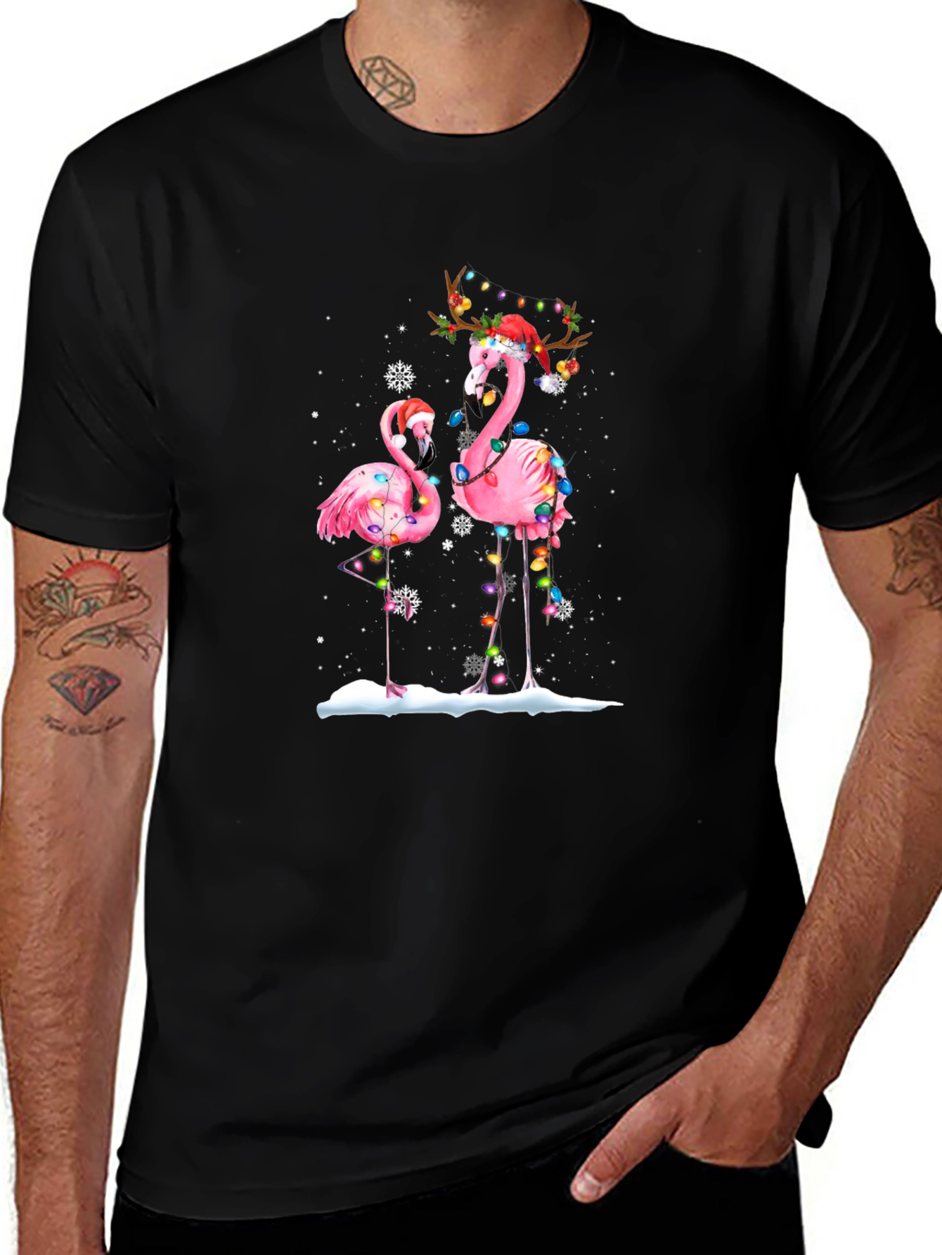 Festive Flamingo Christmas Graphic Tee