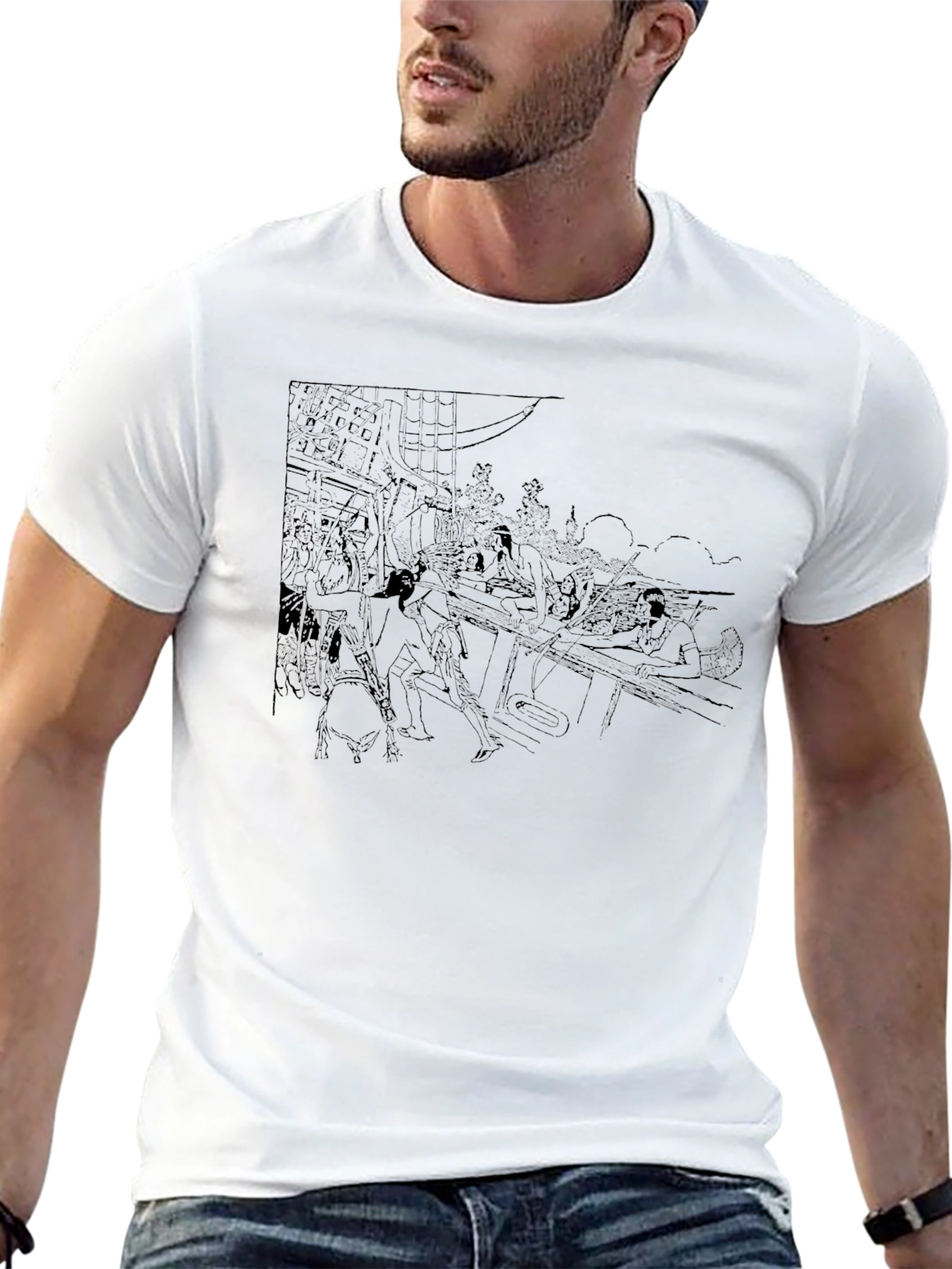 Line Art Print Black Tee