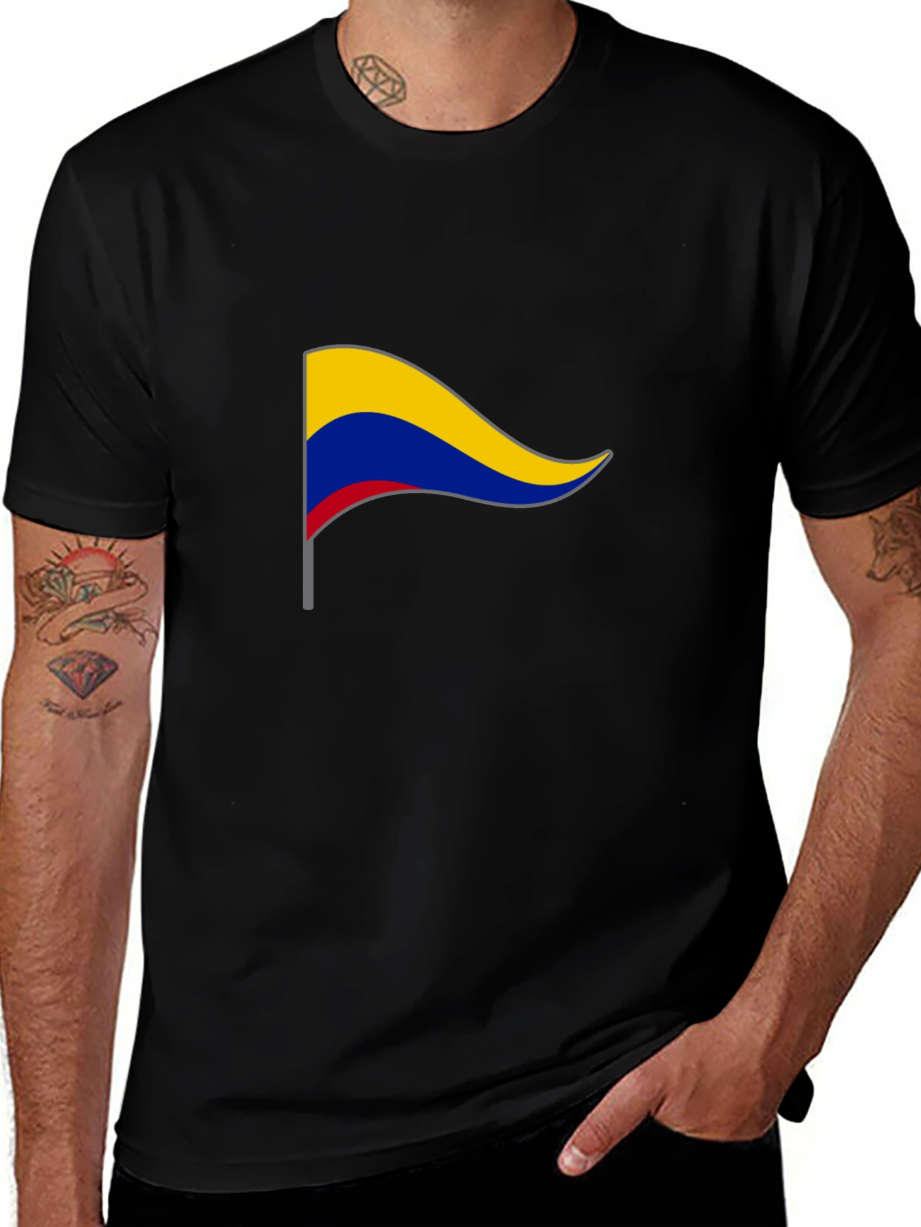 Colombia Flag T-Shirt - Black Cotton Tee