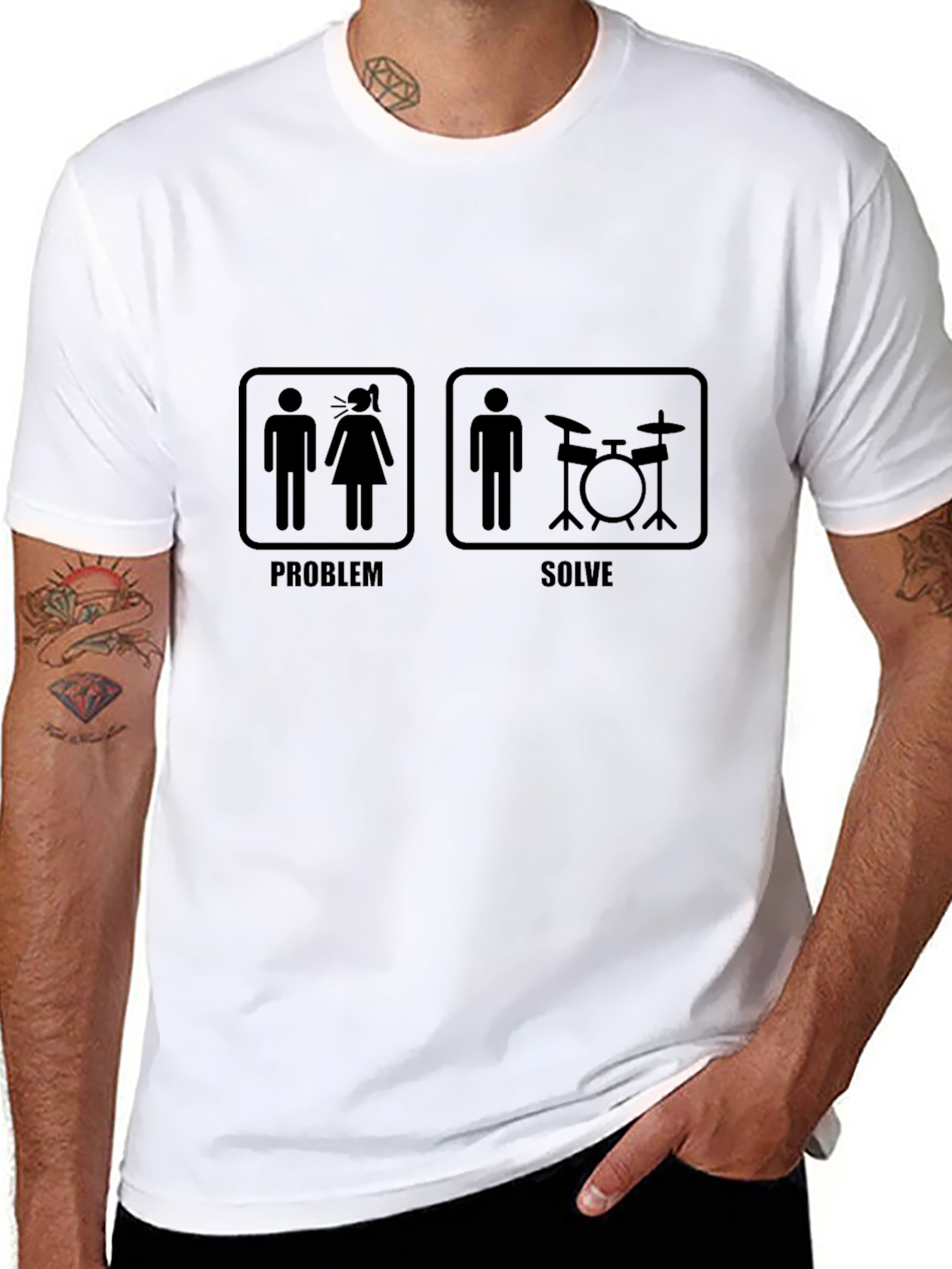 Drummer Humor Graphic T-Shirt - Problem/Solve