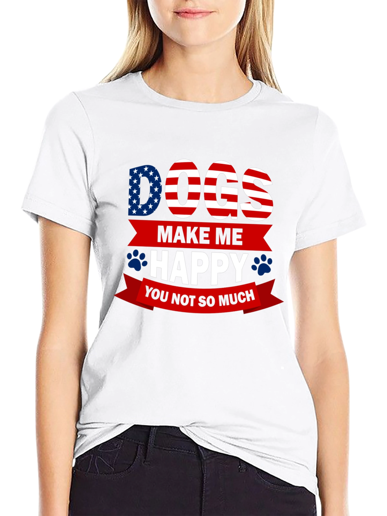Dogs Make Me Happy T-Shirt - USA Patriotic Style