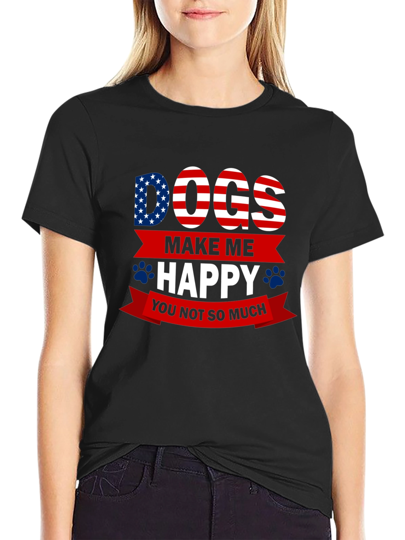 Dogs Make Me Happy T-Shirt - USA Patriotic Style