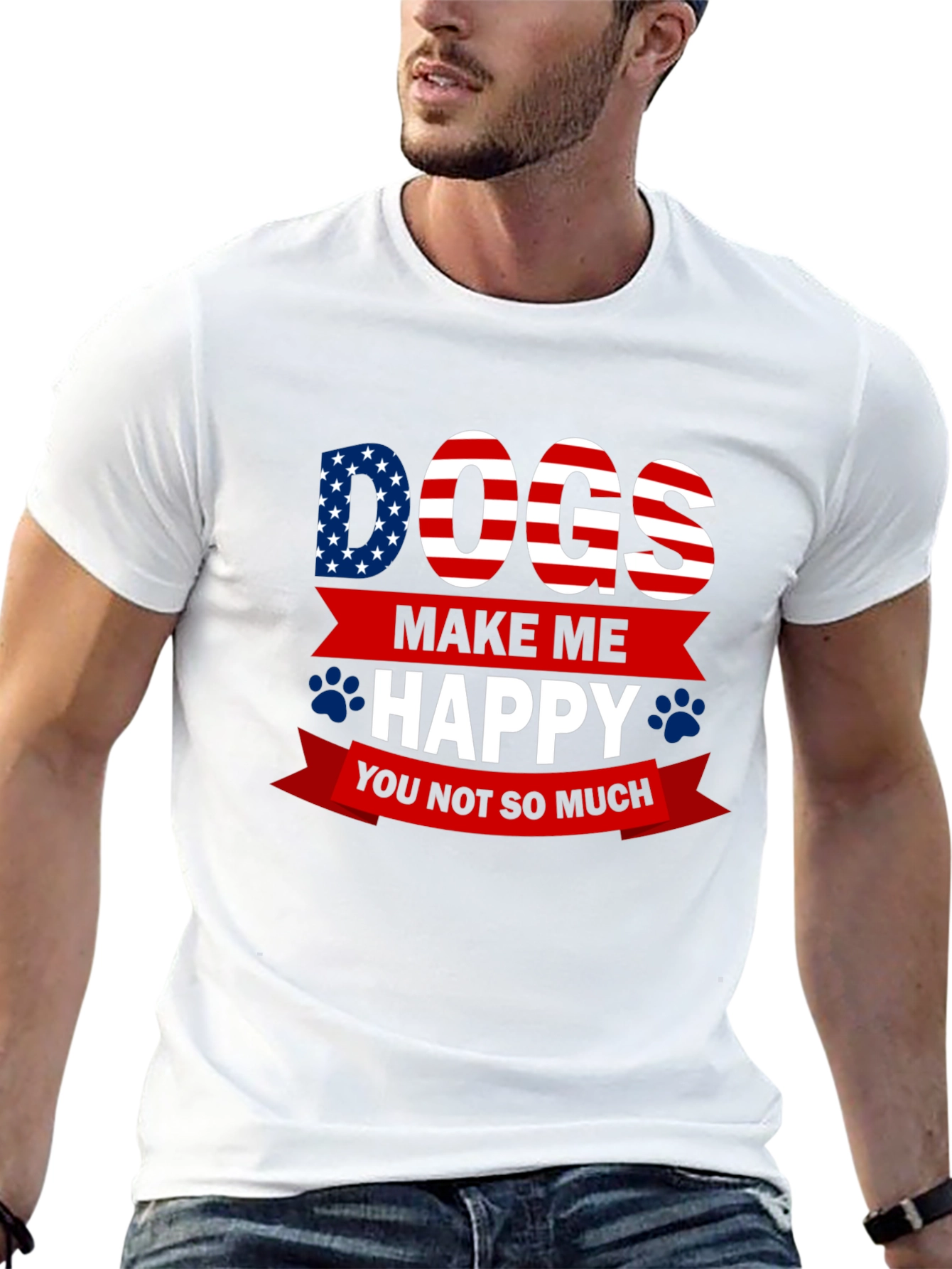 Dogs Make Me Happy T-Shirt - USA Patriotic Style