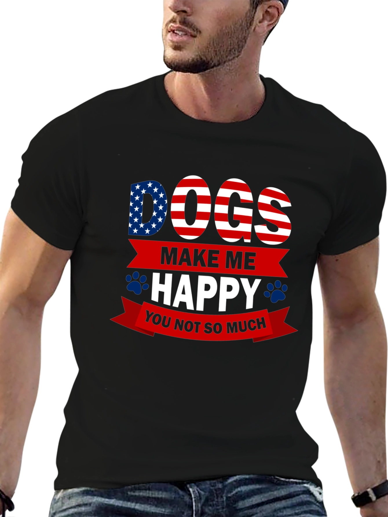 Dogs Make Me Happy T-Shirt - USA Patriotic Style