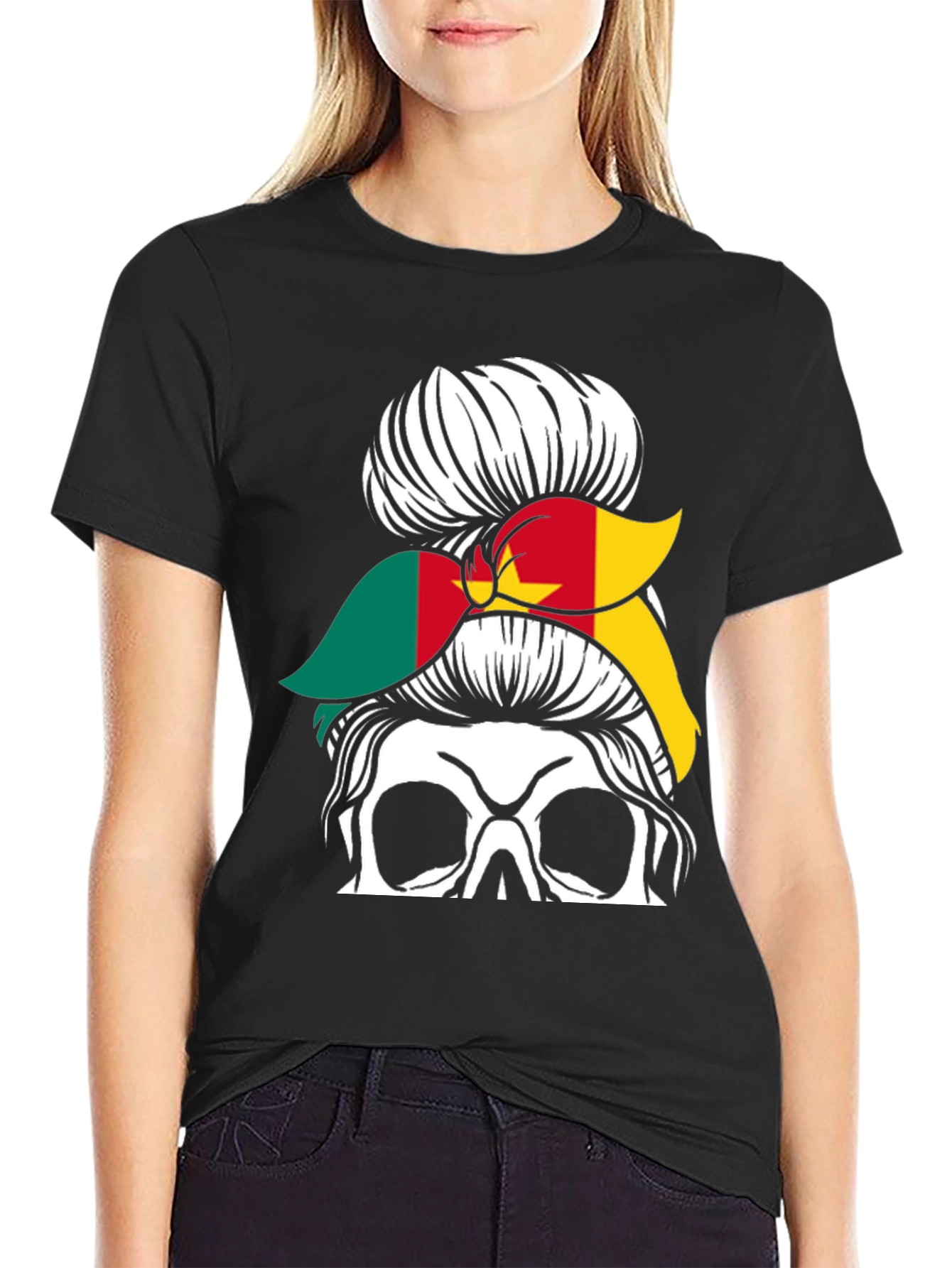 Cameroon Messy Bun Skull T-Shirt