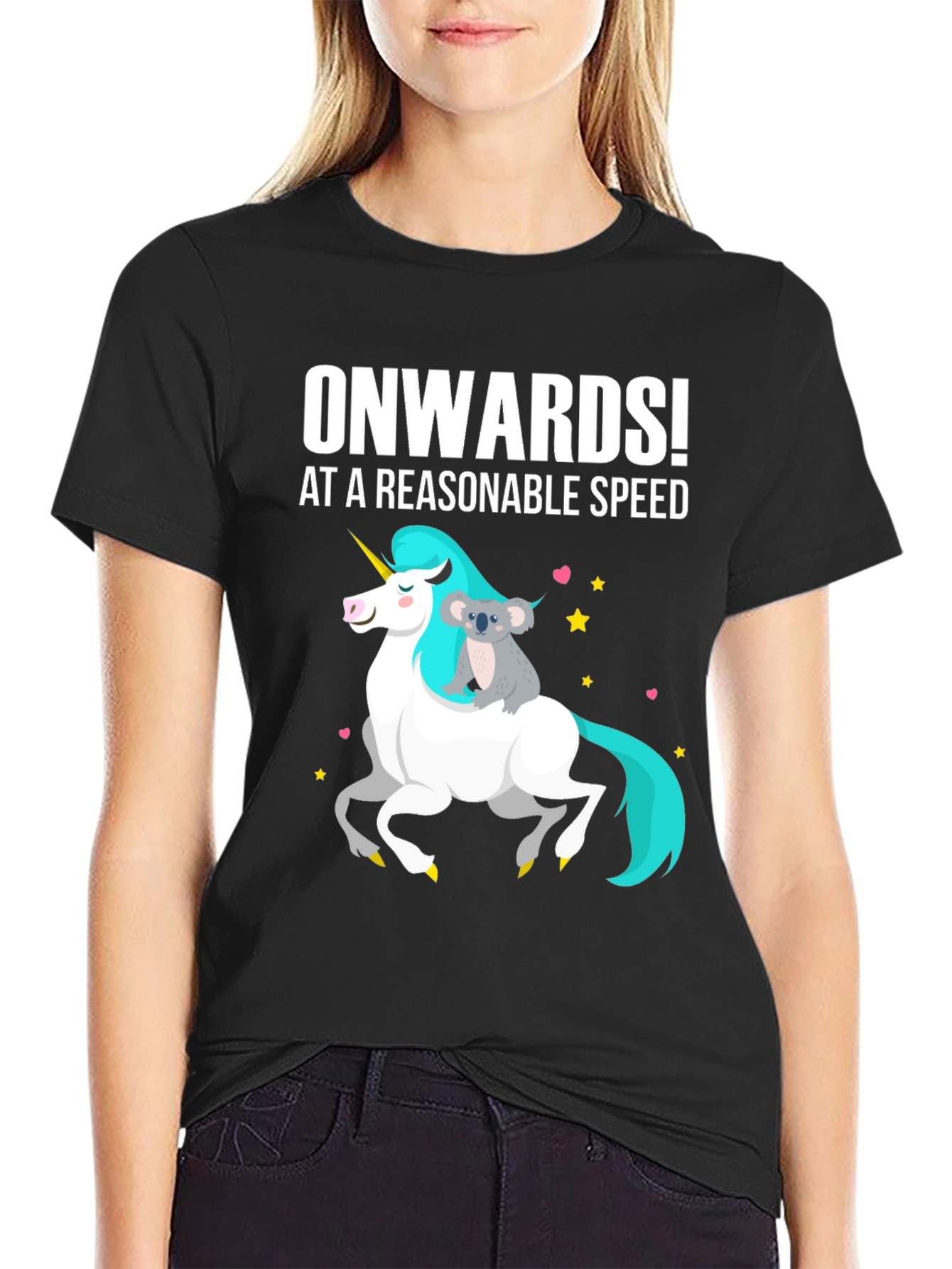 Onwards! Koala Riding Unicorn Graphic Tee