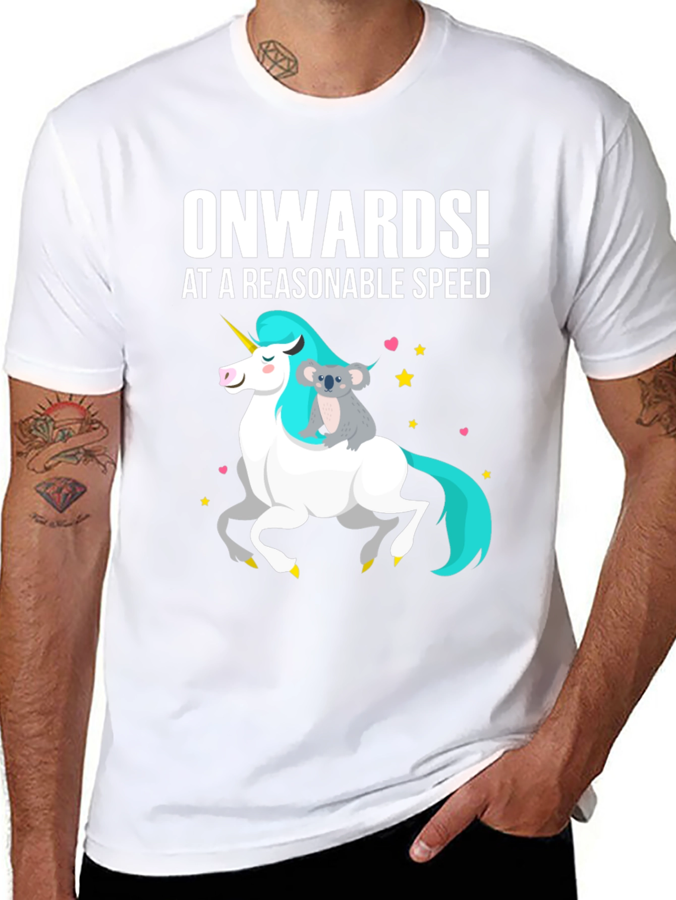 Onwards! Koala Riding Unicorn Graphic Tee