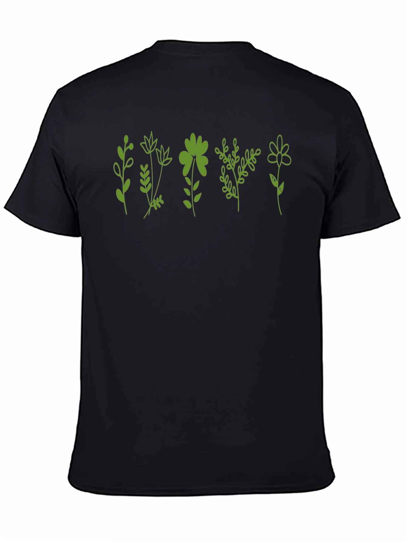 Green Floral Print Black T-Shirt