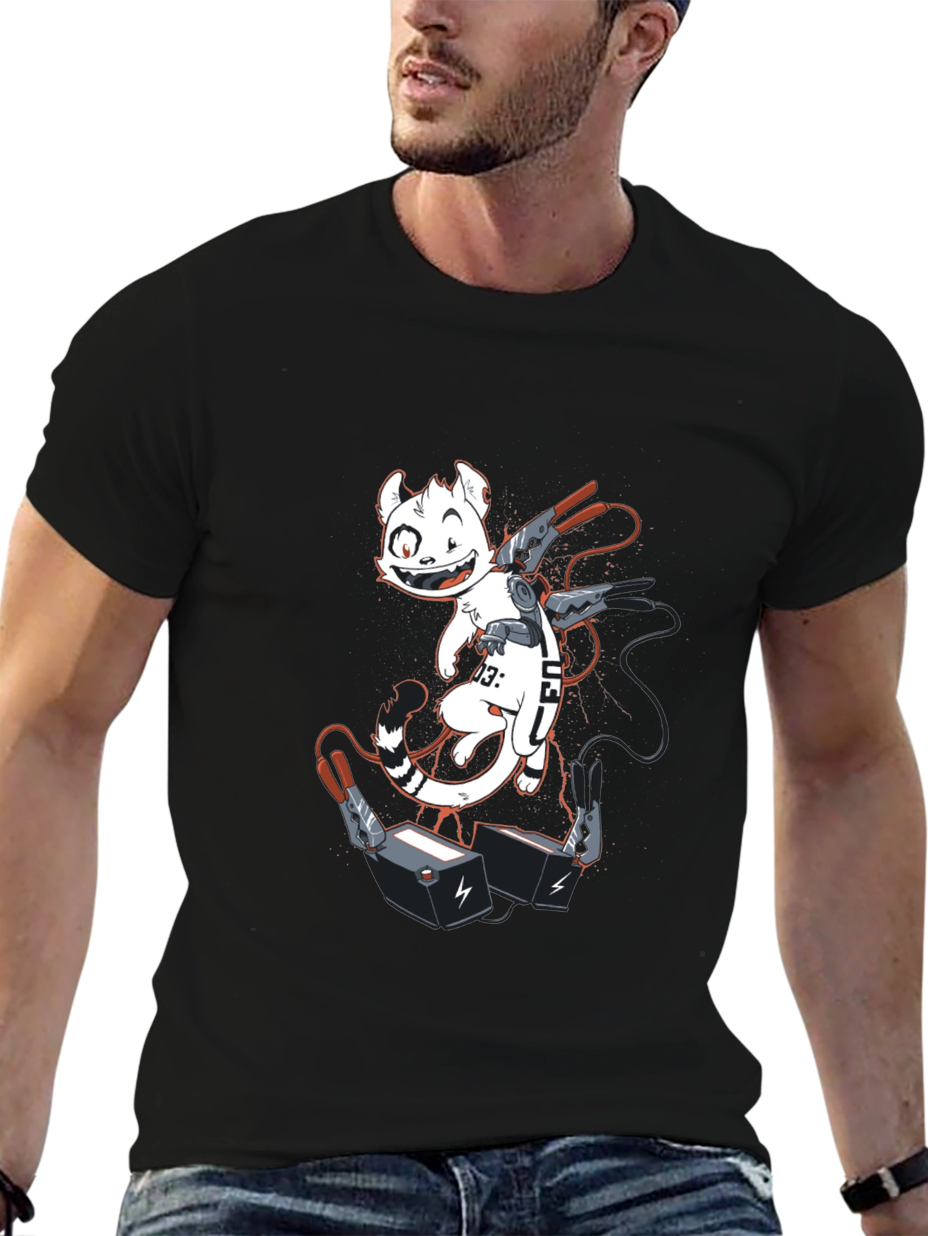 Cyber Cat T-Shirt - Black Graphic Tee