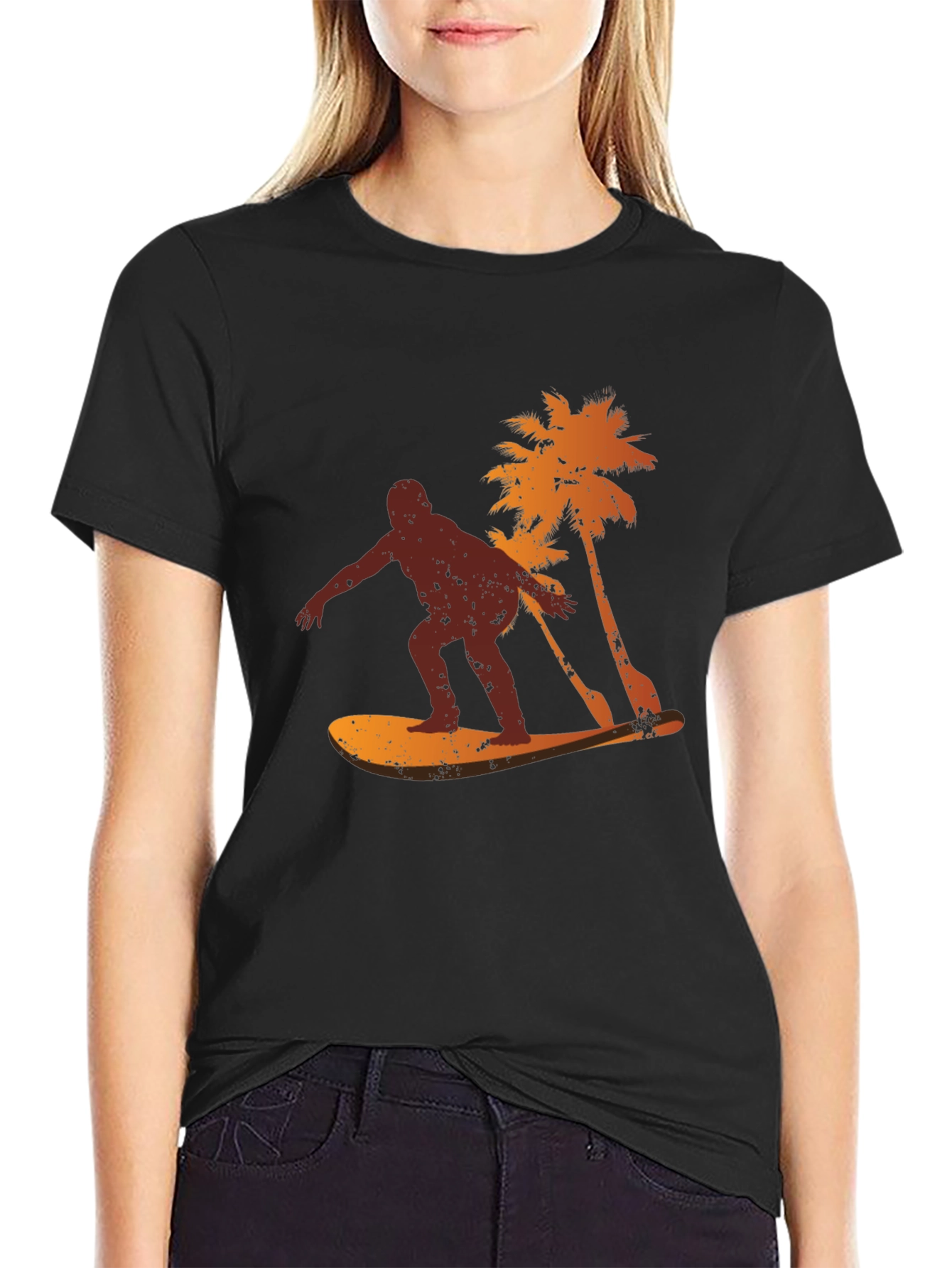 Surfer Silhouette Graphic Tee - Black T-Shirt