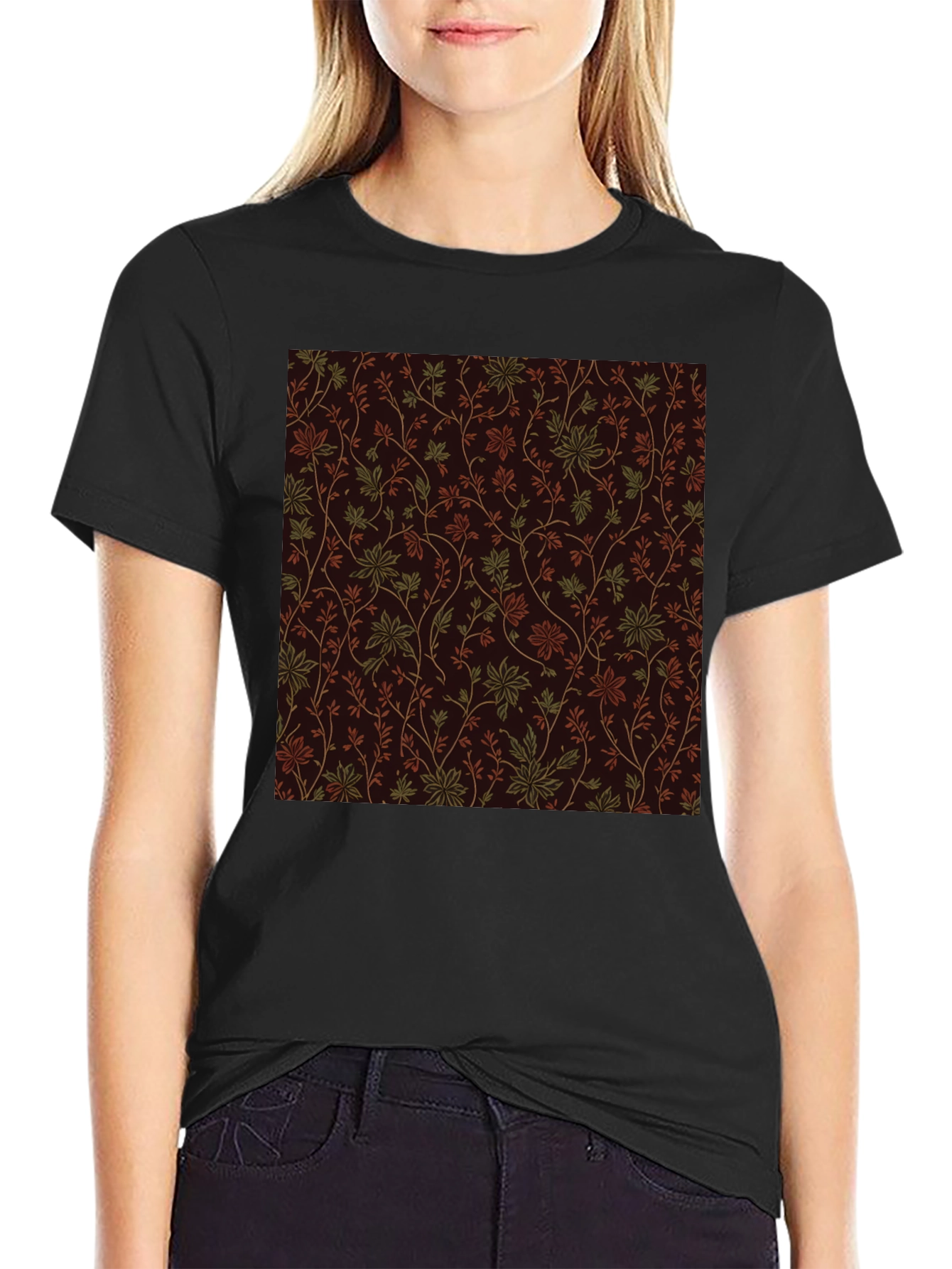 Floral Pattern Black Tee - Stylish Casual Wear