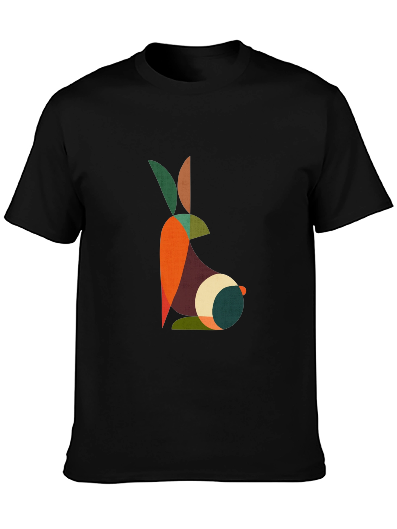 Geometric Rabbit Graphic Black T-Shirt