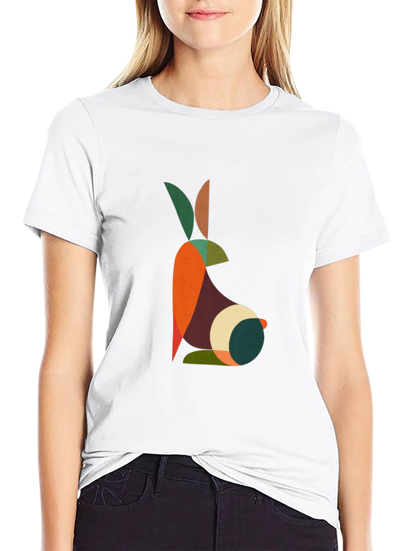 Geometric Rabbit Graphic Black T-Shirt