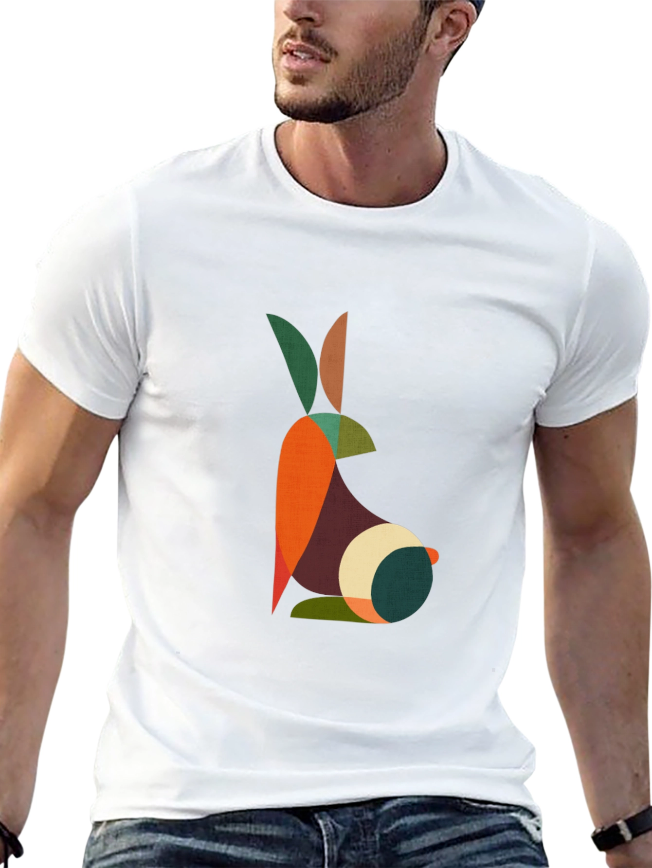 Geometric Rabbit Graphic Black T-Shirt