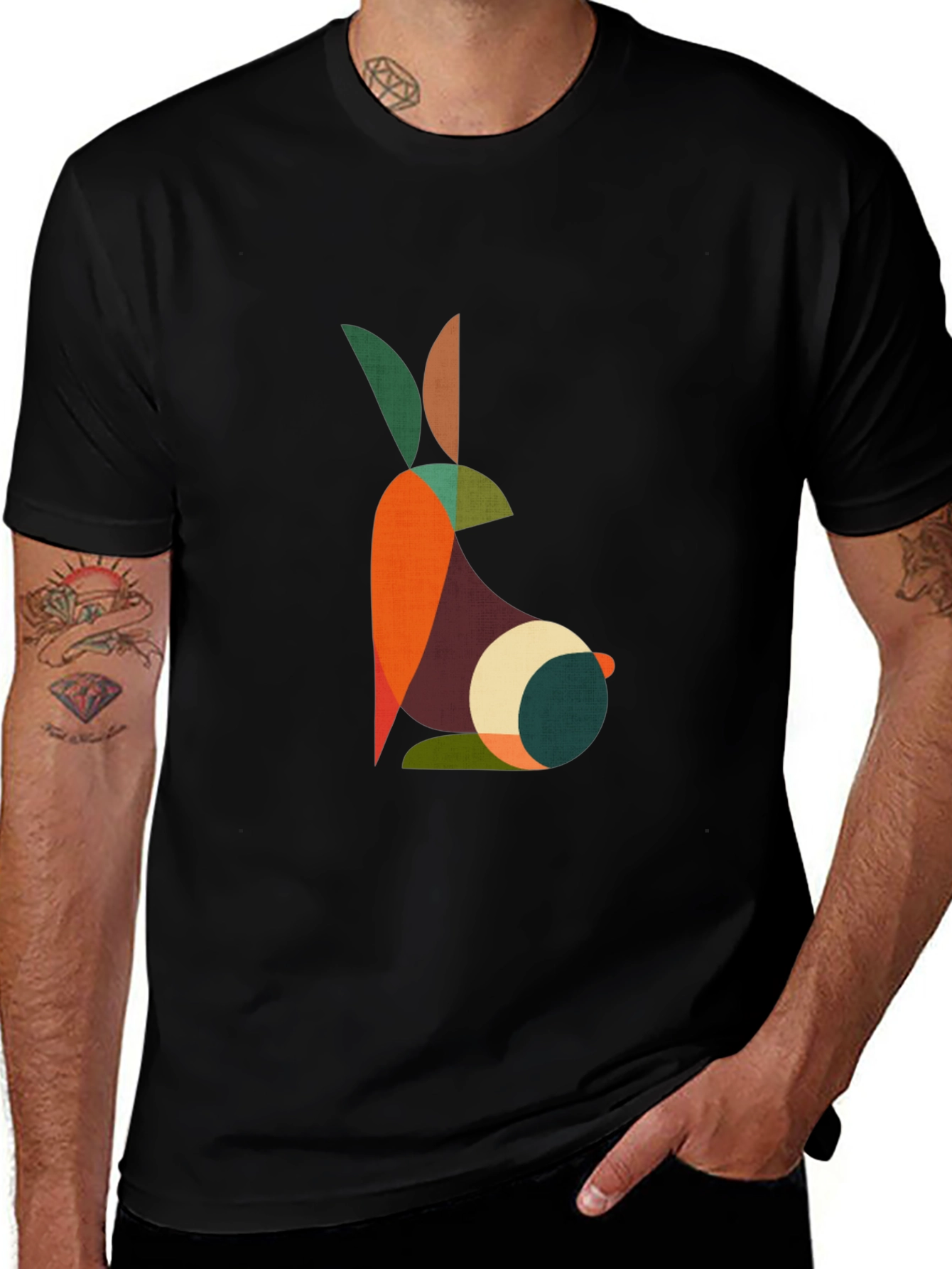 Geometric Rabbit Graphic Black T-Shirt