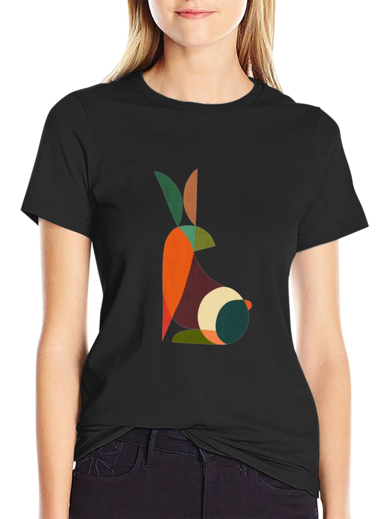 Geometric Rabbit Graphic Black T-Shirt