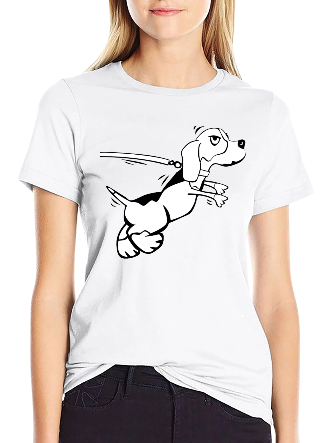 Black T-Shirt with Cartoon Dog Graphic