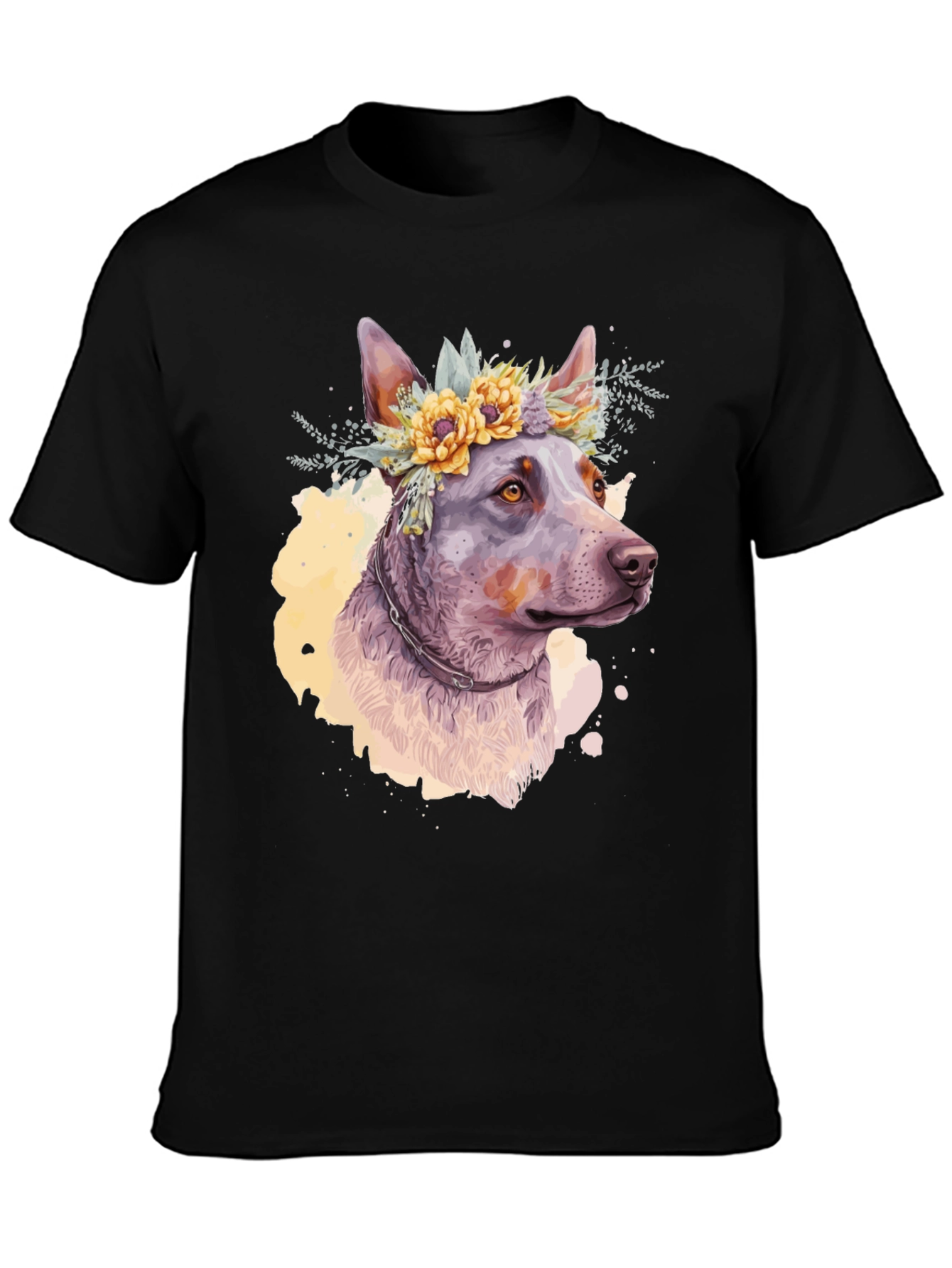 Dog with Floral Crown Graphic Tee