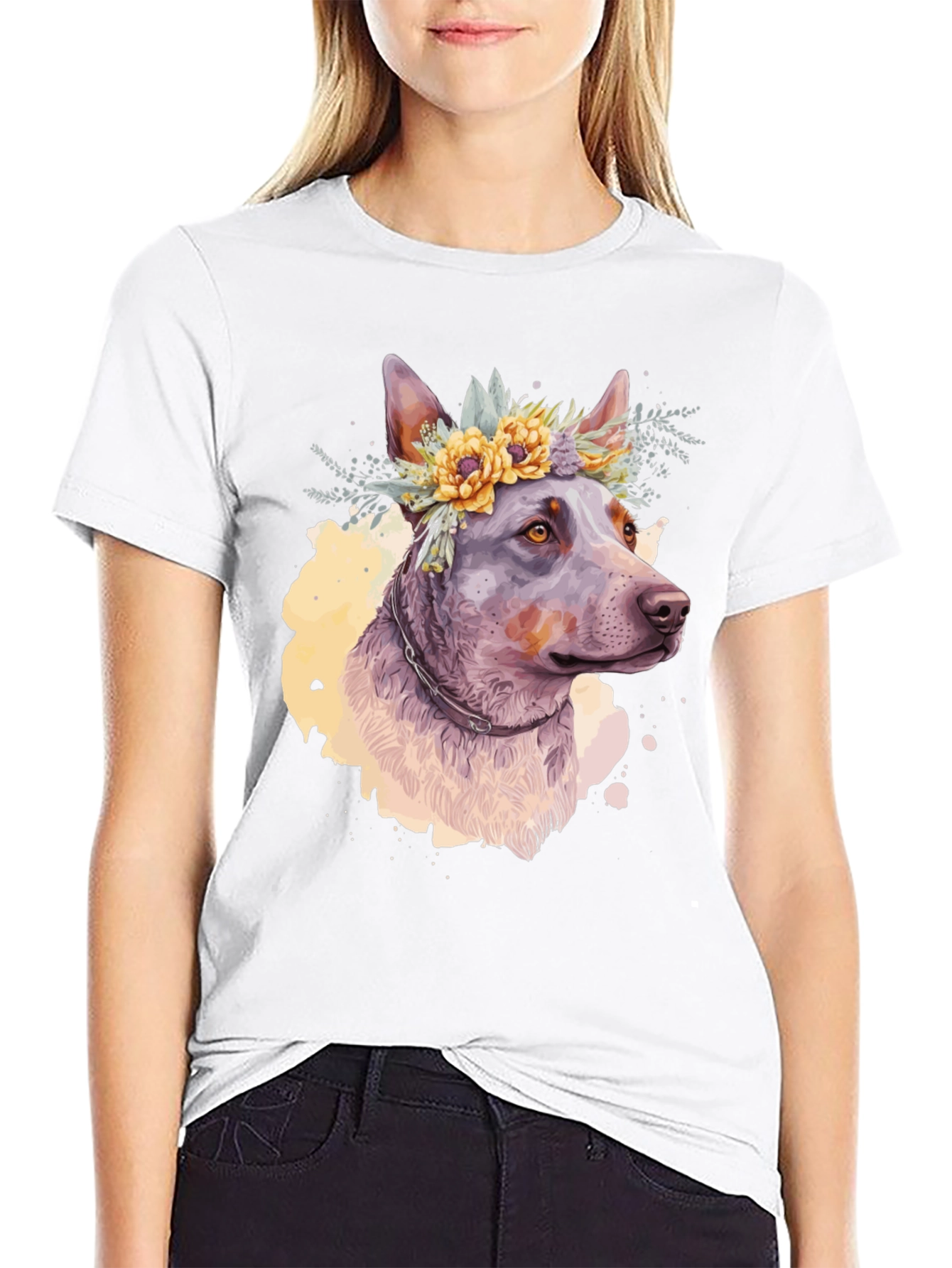 Dog with Floral Crown Graphic Tee