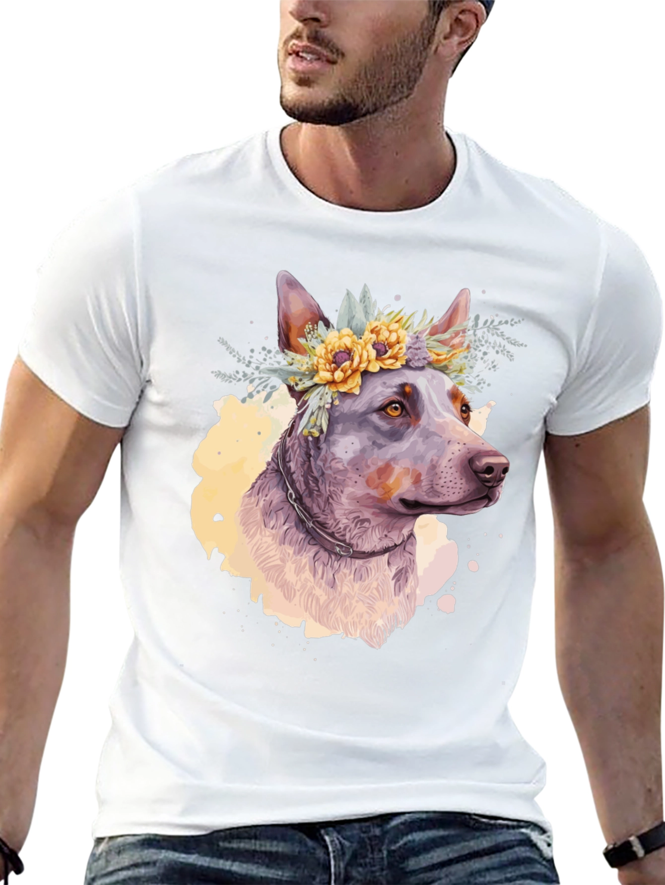 Dog with Floral Crown Graphic Tee
