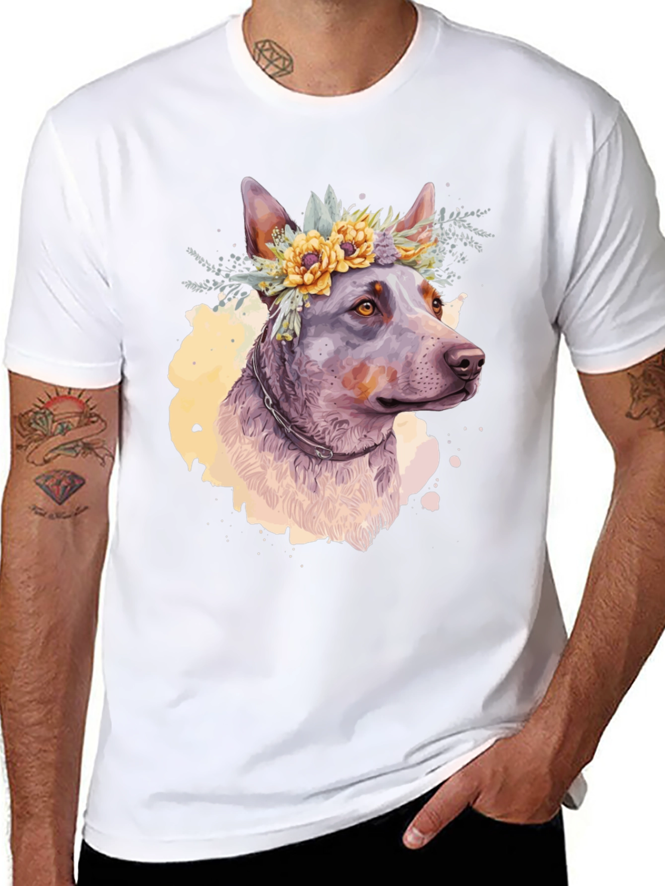 Dog with Floral Crown Graphic Tee