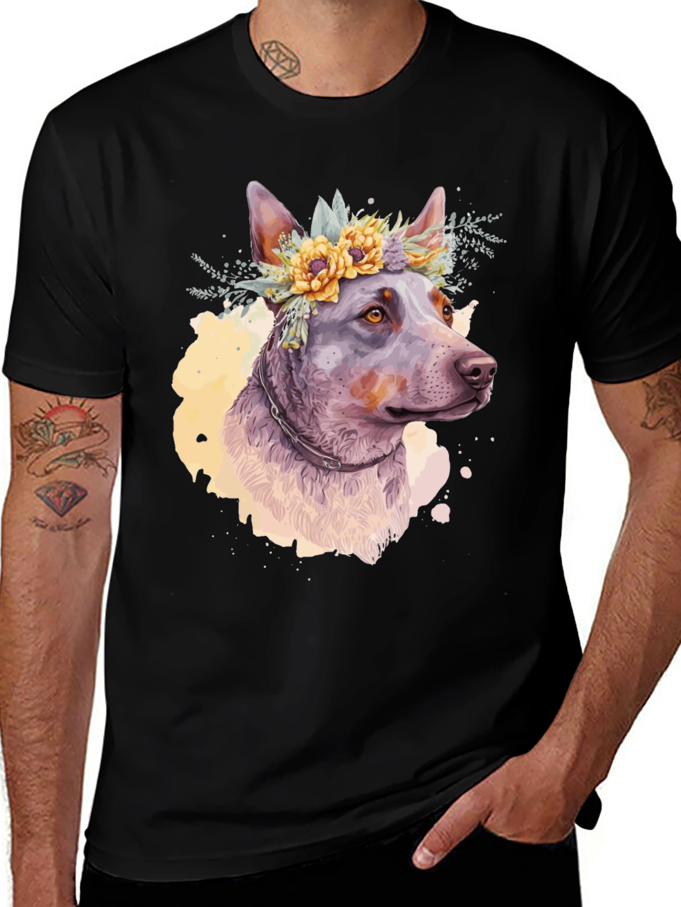 Dog with Floral Crown Graphic Tee