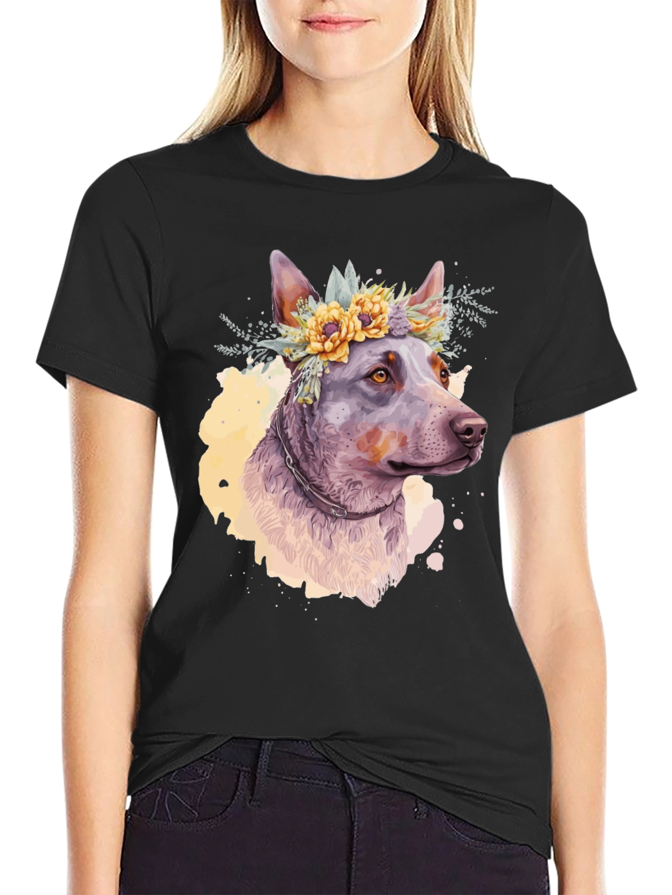 Dog with Floral Crown Graphic Tee