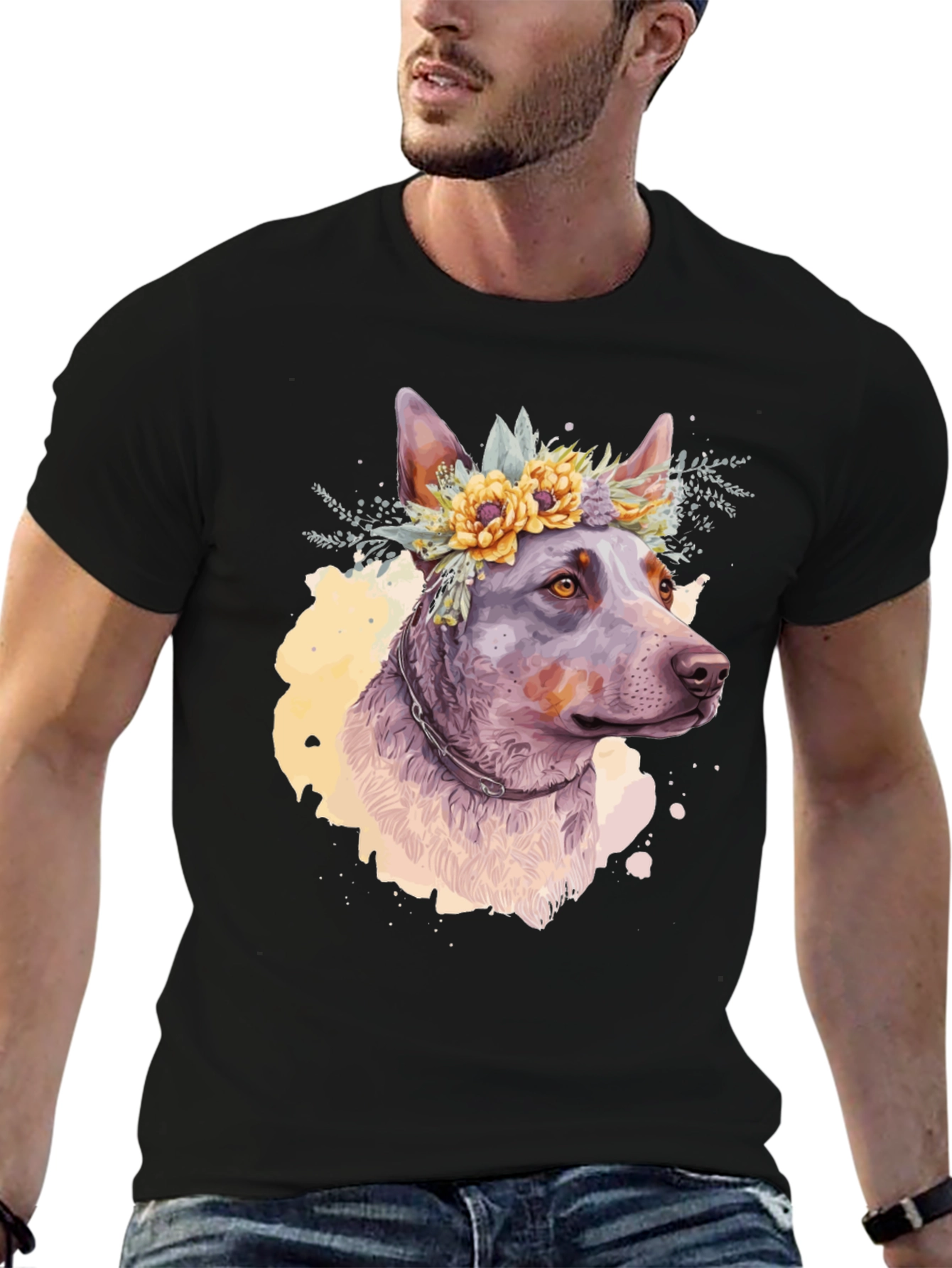 Dog with Floral Crown Graphic Tee