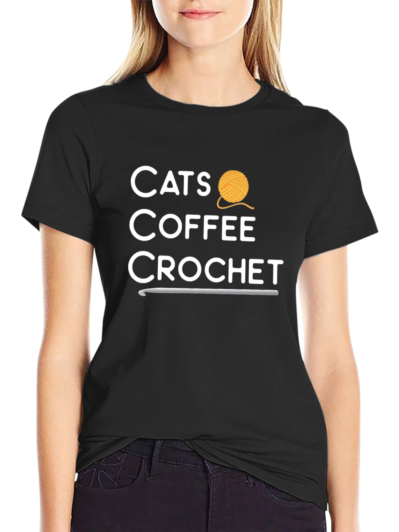 Cats Coffee Crochet Graphic T-Shirt