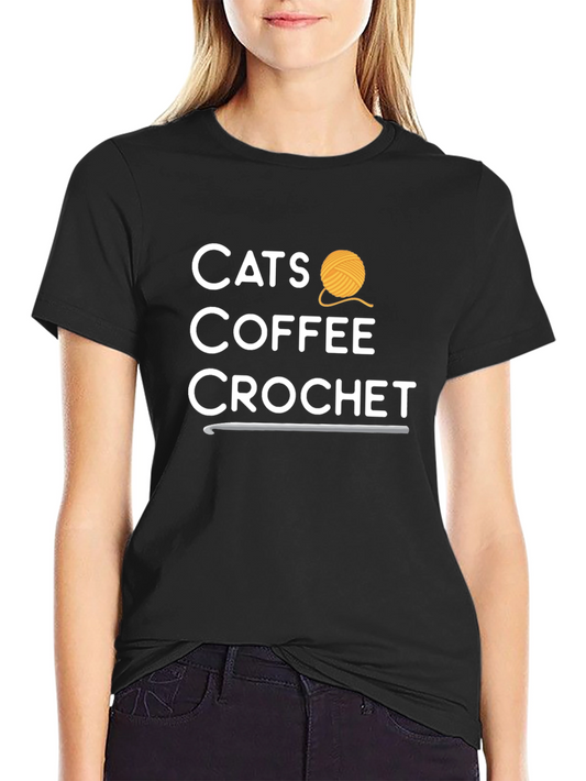 Cats Coffee Crochet Graphic T-Shirt