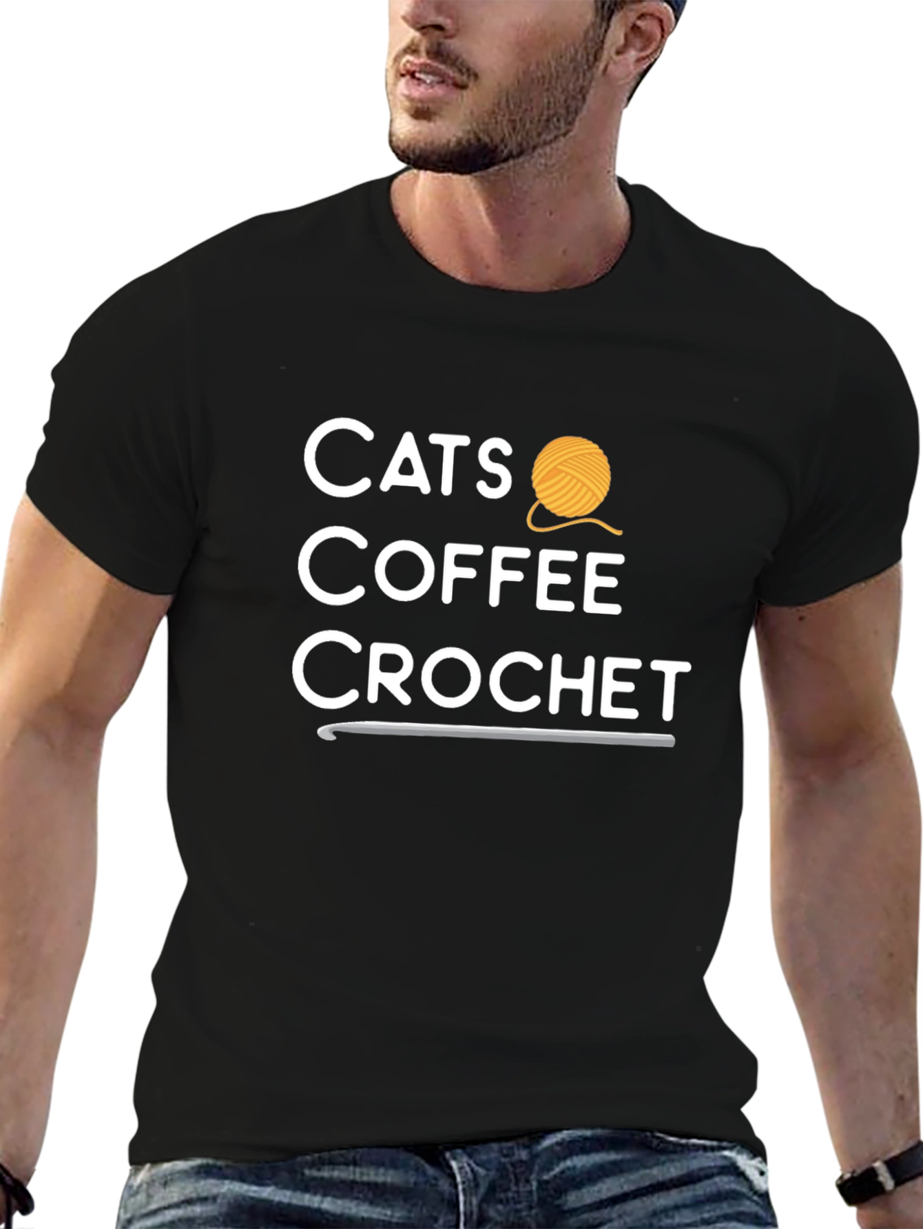 Cats Coffee Crochet Graphic T-Shirt